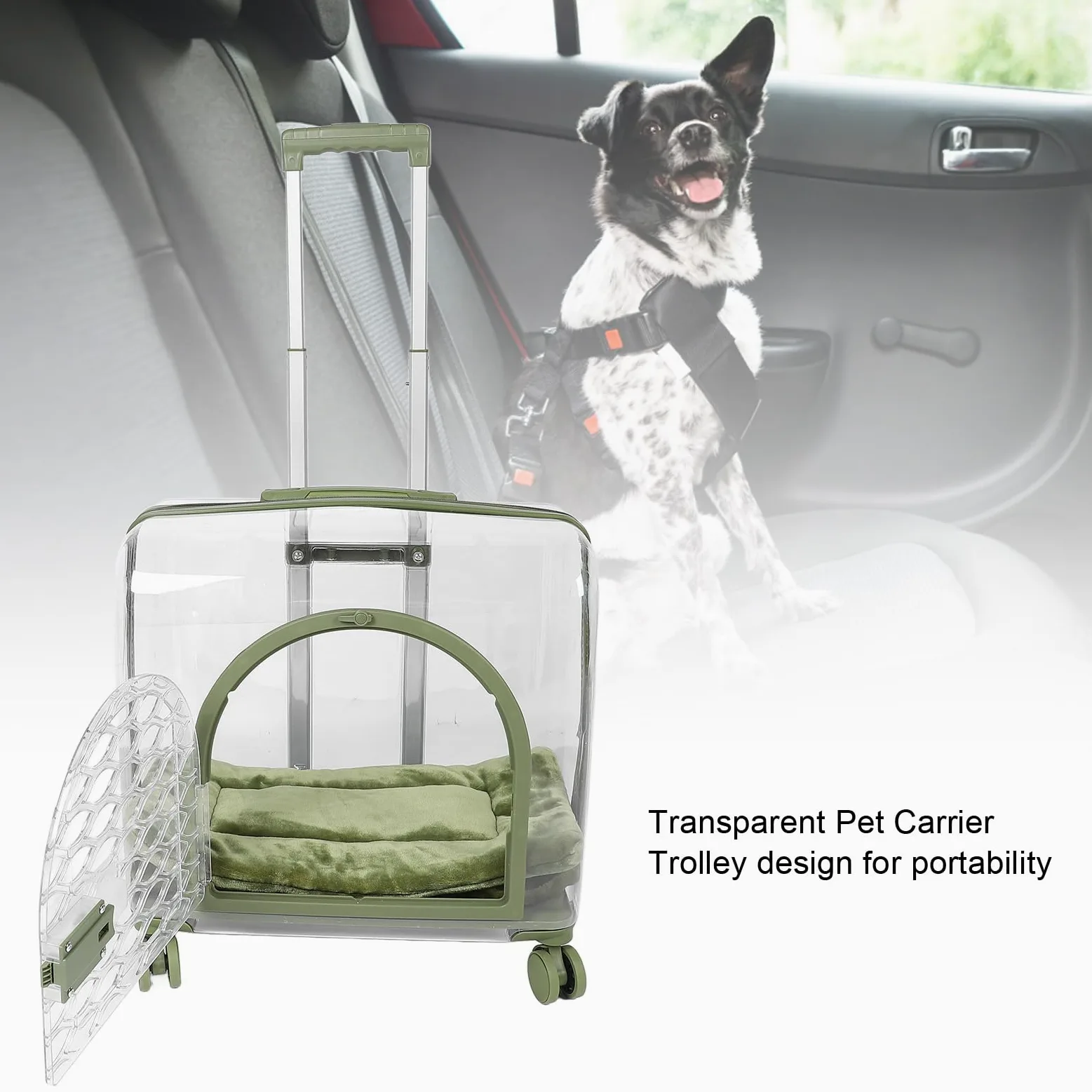 Trasportino Trasparente per Gatti, Trolley Trasparente Traspirante per Animali Domestici Con Manico Telescopico, Ruote E Coperta Bagaglio Rigido Portatile per Gatti per Cani