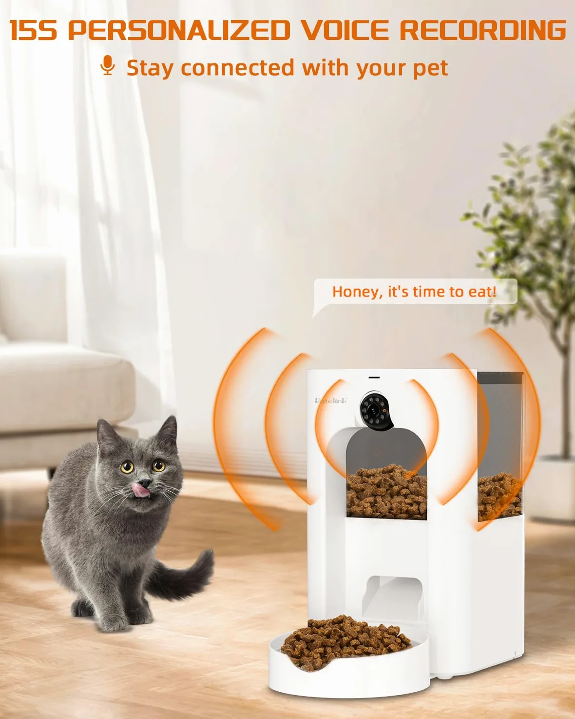 Distributore Automatico Cibo Gatti con Telecamera di Sorveglianza, 4L Dispenser Crocchette Gatto, Gioco Laser, Programma di Alimentazione Personalizzato, 15S Registrazione Vocale, Doppia Alimentazione