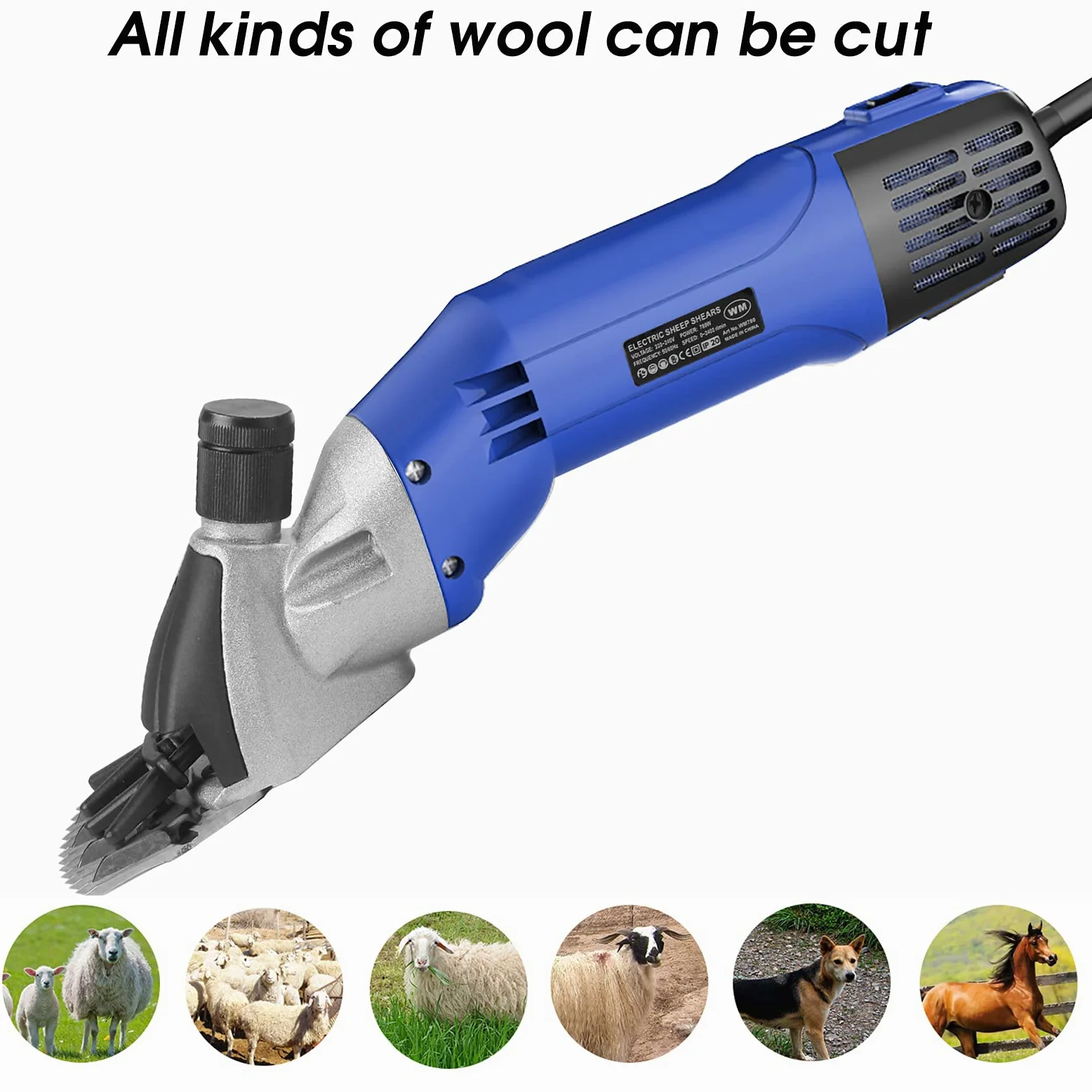 Vinteky Forbici elettriche per pecore, 780W Tosatrici professionali per la toelettatura degli animali Cesoie per capre regolabili Cesoie per lana per Sheep Horse Alpaca (Blu)