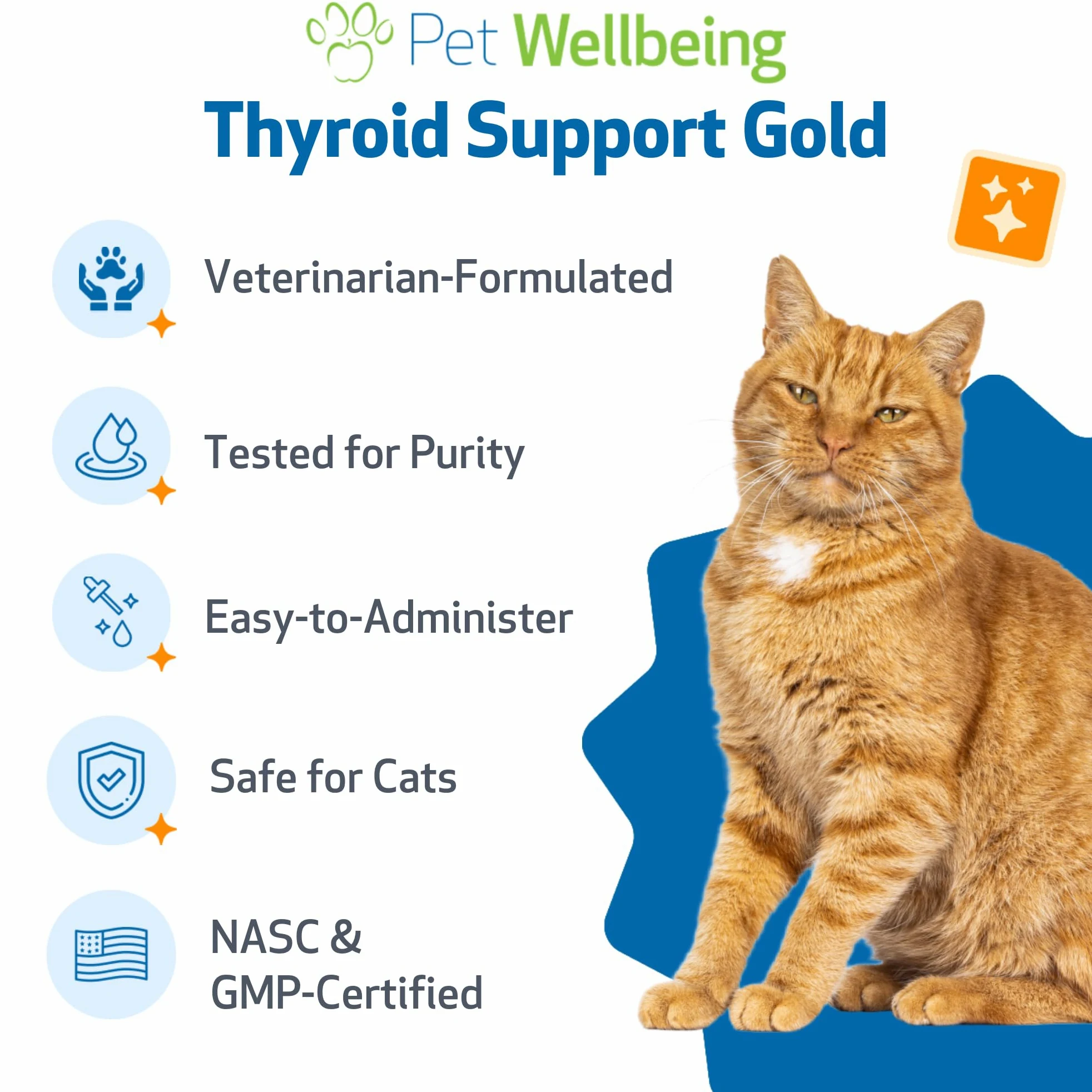 Pet Wellbeing Supporto Oro Della Tiroide Per I Gatti - Naturale Supporto Della Ghiandola Tiroidea Felina E Temperamento Calmo Normale - 2 Oz (59Ml)