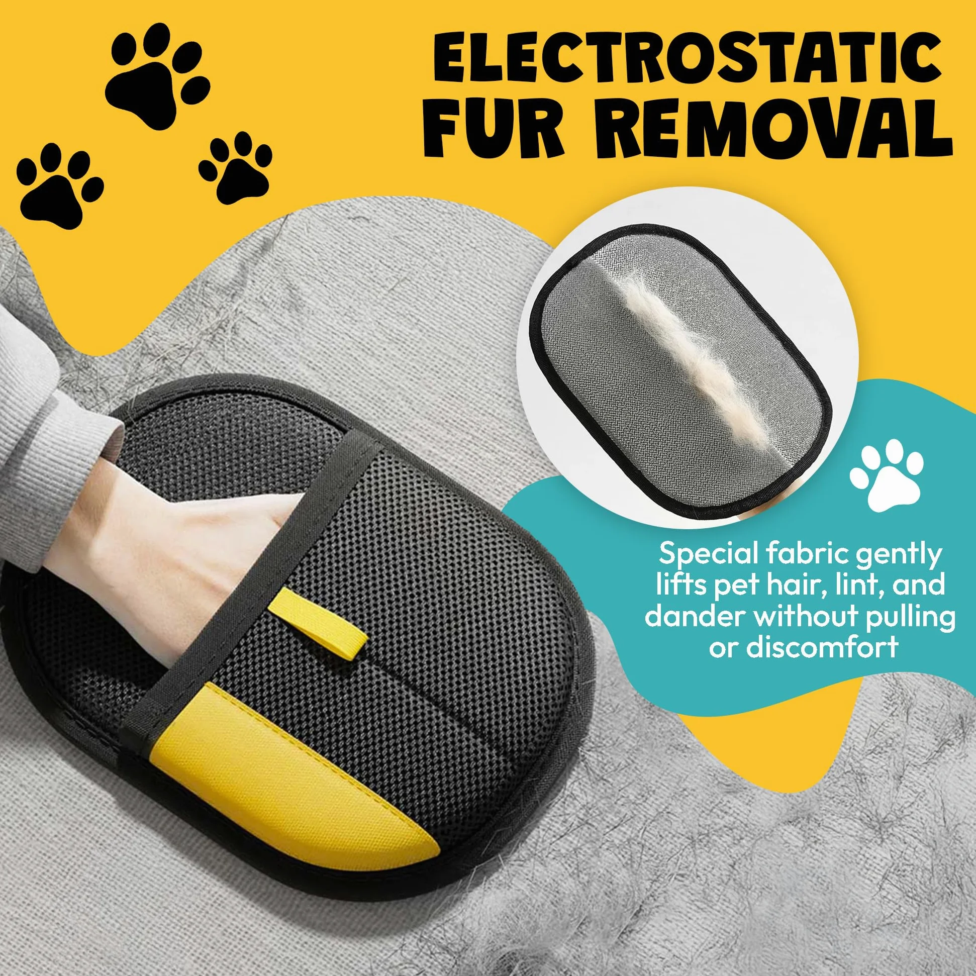 Kit di guanti elettrostatici per la rimozione dei peli di animali domestici, confezione da 2 guanti per la rimozione della pelliccia, per cani e gatti, 1 guanto grande e 1 mini guanto