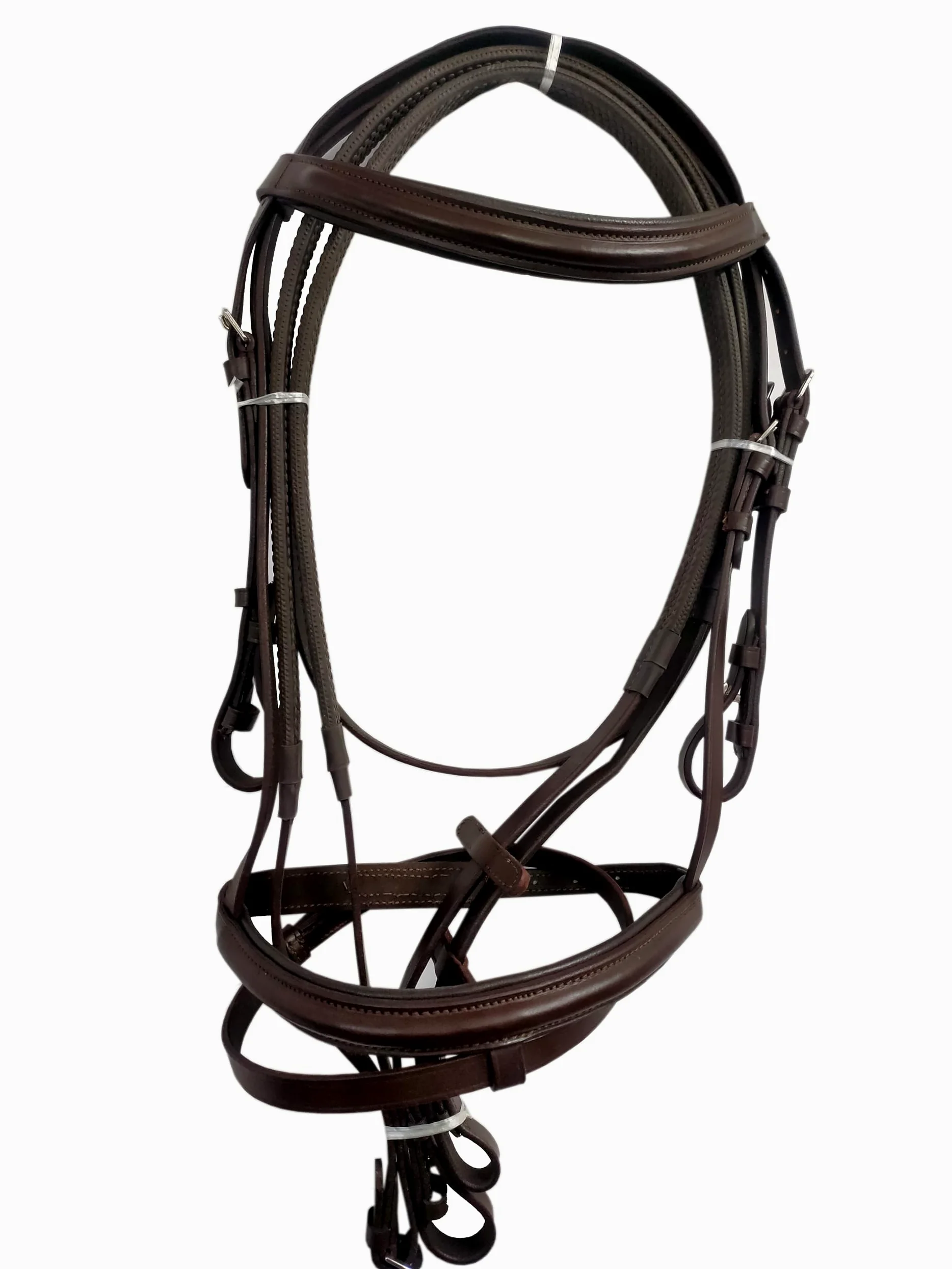 Preto Briglia imbottita in pelle equestre con fascia per frontalino rialzata di alta qualità con impugnatura in gomma redini artigianali rimovibili flash forte antiscivolo raccordi in acciaio