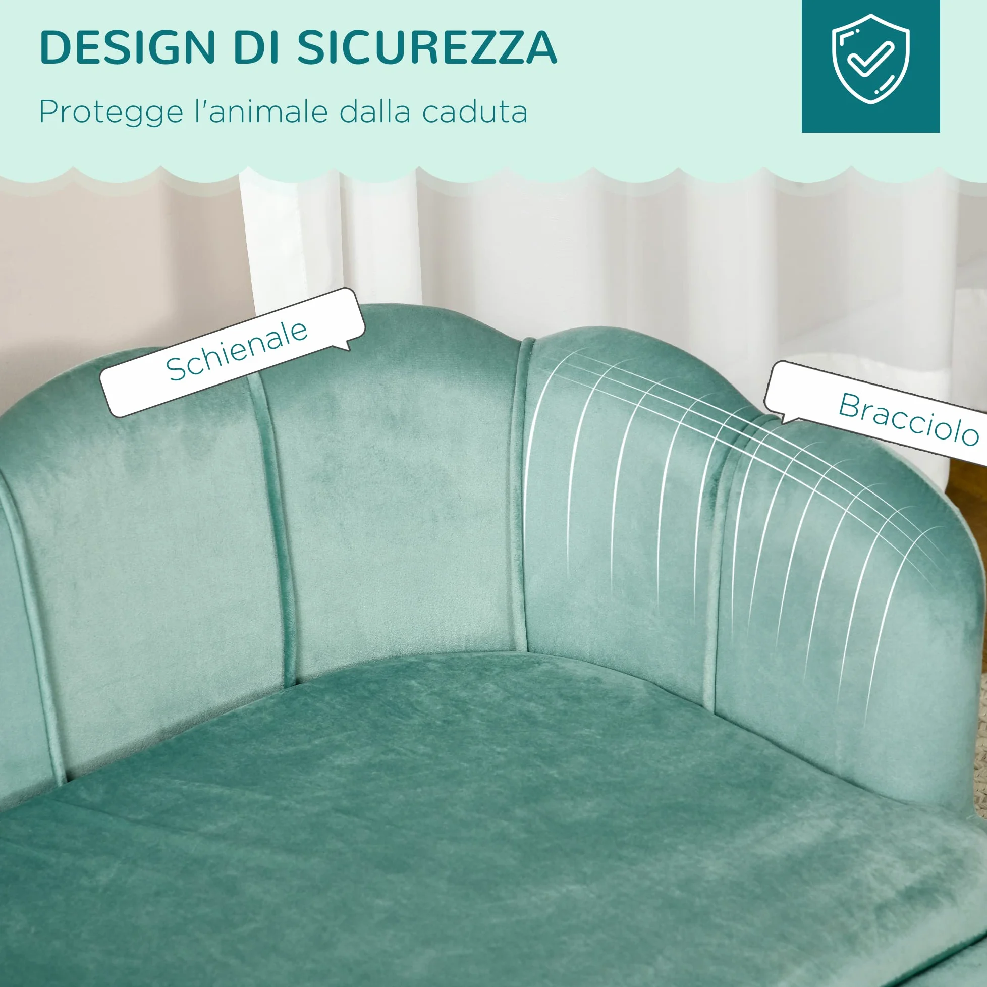 PawHut Divano per Cani Taglia Medio-Grande max. 32kg con Rivestimento Verde Sfoderabile e Lavabile