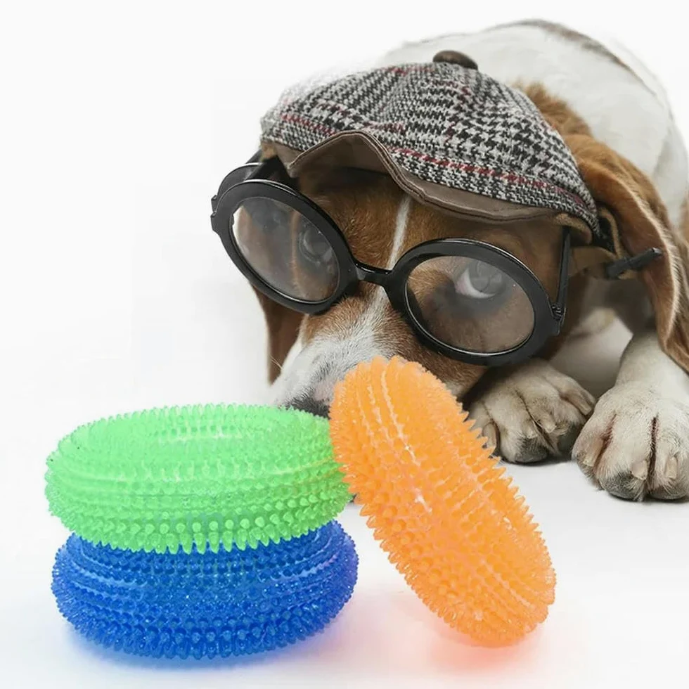 Giocattoli per cuccioli, Giocattoli for cani, giocattolo interattivo da masticare con cigolio, resistente ai morsi, spina e denti aguzzi, 4 pezzi, rosso(Green)