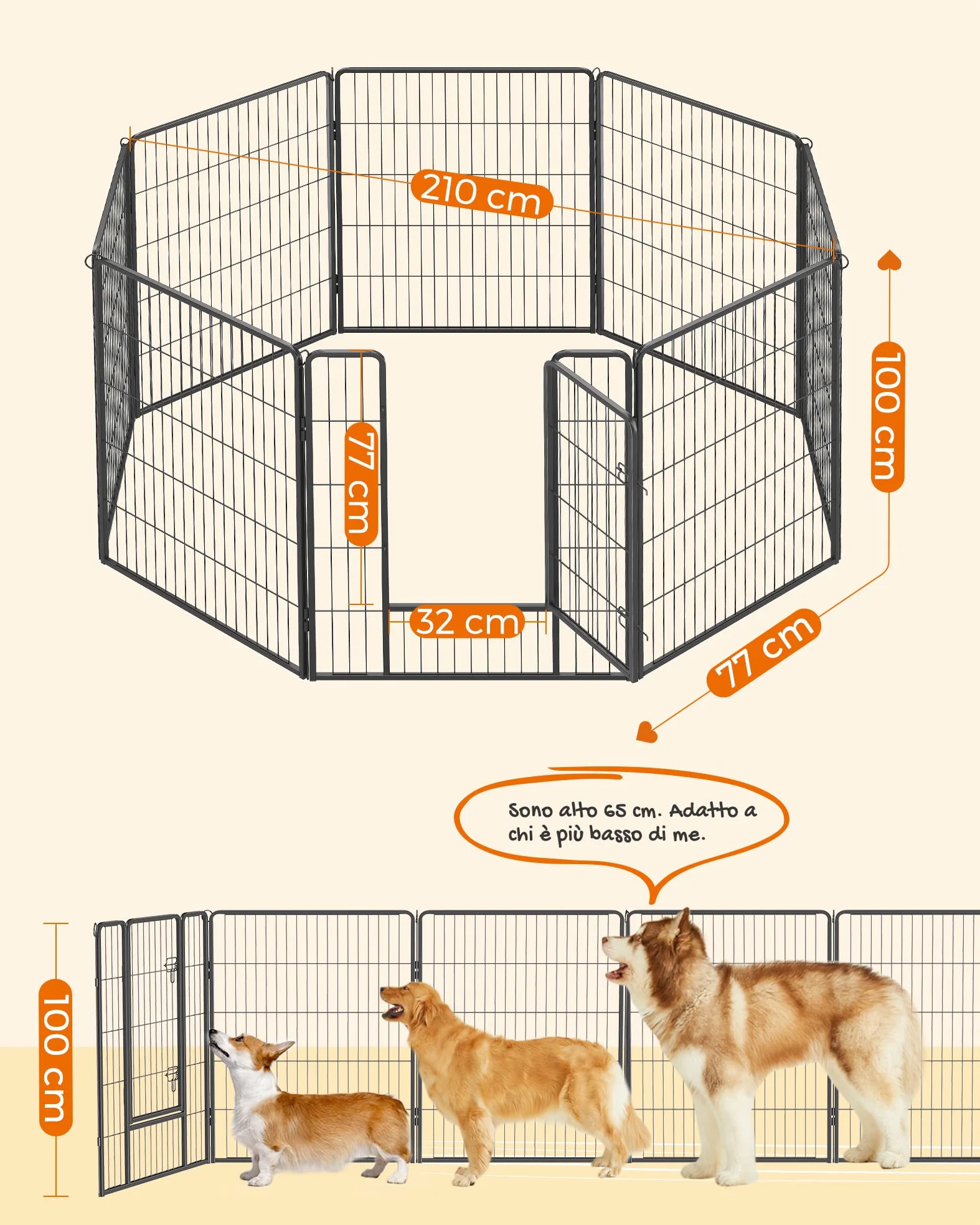 Feandrea Recinto per Animali Box per Cani, 8 Pannelli 77 x 100 cm, Nero PPK81H
