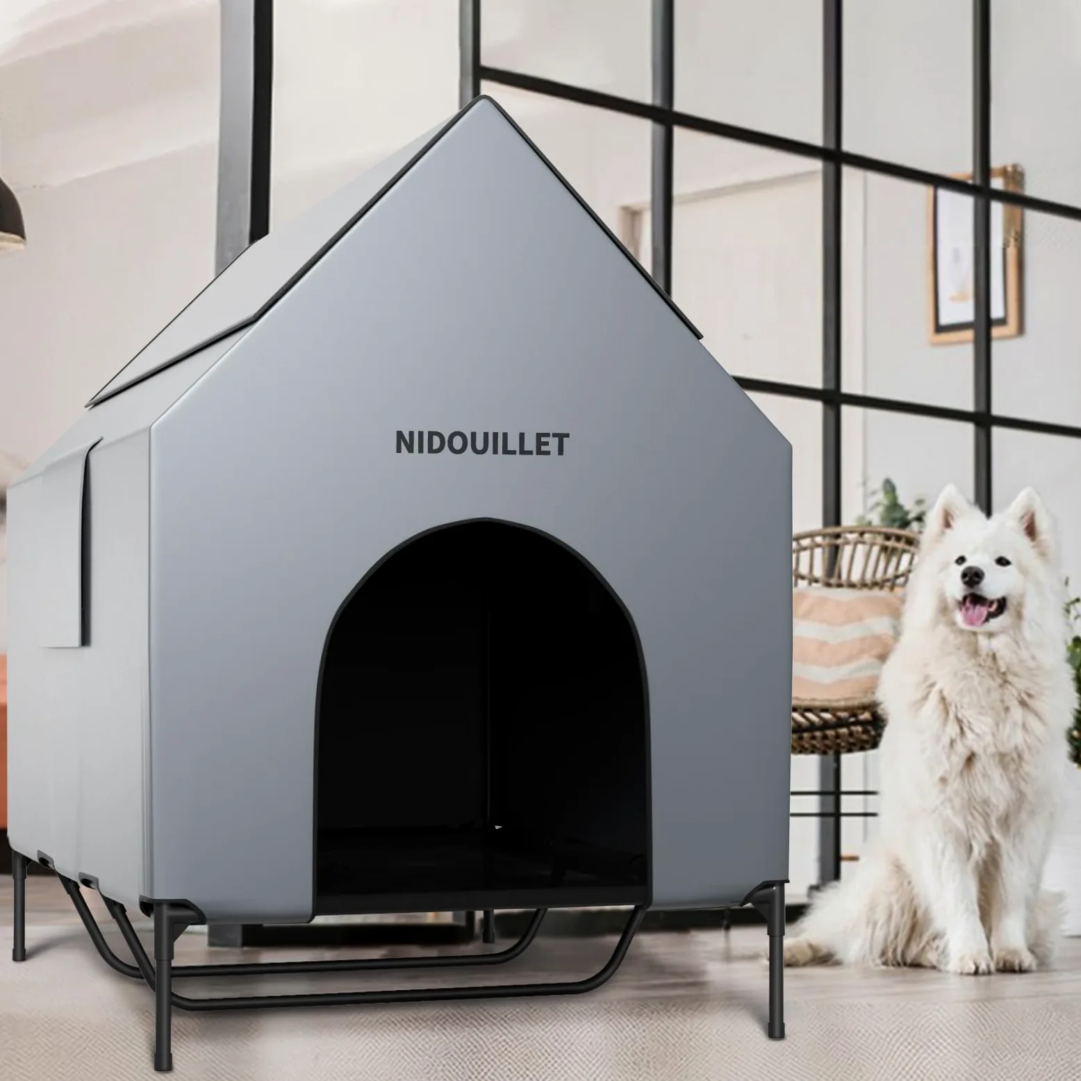 casa per cani di razza grande 122CM all'aperto o al chiuso, resistente alle intemperie 600D PVC grande casa per cuccioli, traspirante 2x1 Textilene tessuto letto per cani rialzato