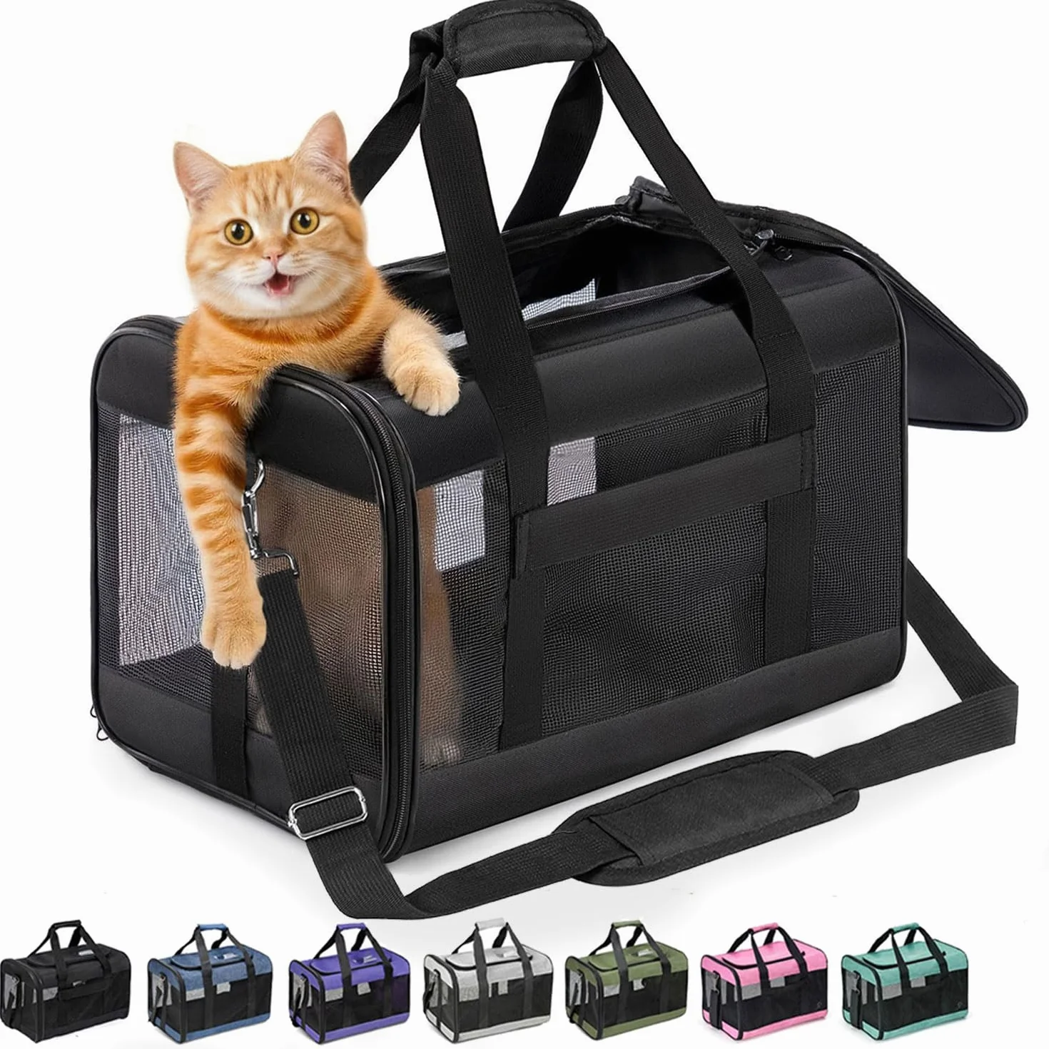 Conlun Trasportino per gatti approvato, Trasportino morbido con guinzaglio interno, Per gatti e cuccioli fino a 7 kg, Borsa da viaggio pieghevole -Nero,M