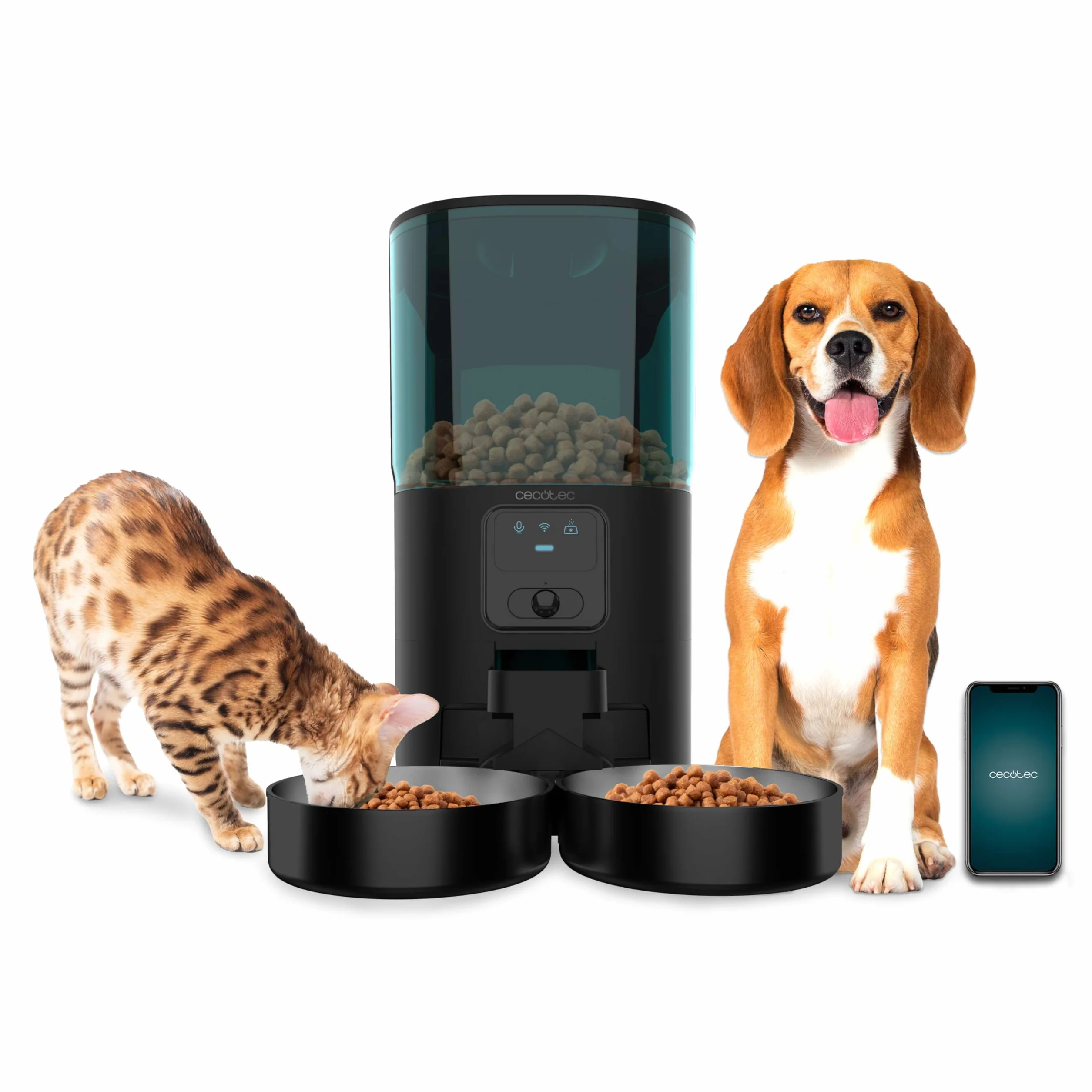 Cecotec Mangiatoia automatica per animali domestici con controllo WiFi, fotocamera e registratore vocale Pumba 8600 Double Meal Vision. 7L, programmabile, controllo delle porzioni, doppia ciotola in