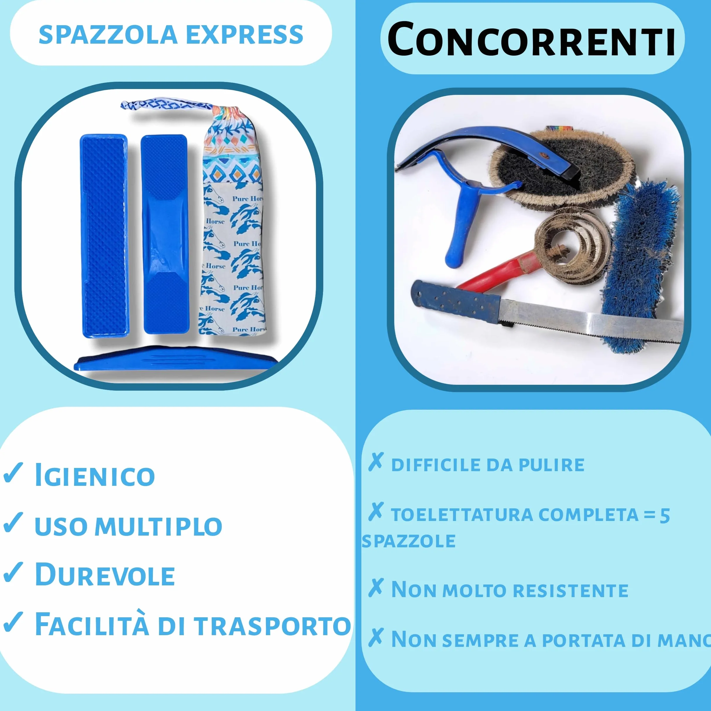 Spazzole per Cavalli, Kit 6 In 1 per La Strigliatura Dei Cavallo Spazzola PURE HORSE Pettine Massaggiante per Cavalli Grooming, Spazzola Morbida, Massaggio ] per la Pulizia Di Testa E Corpo, Shampoo