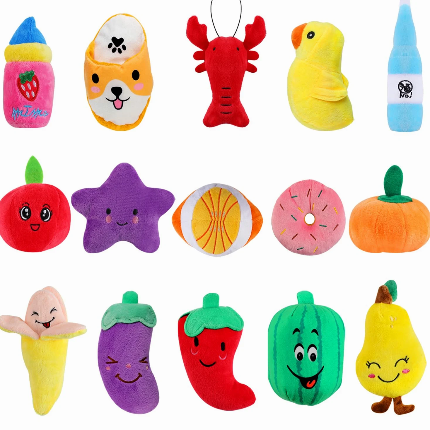 Set di 30 giocattoli per cani che scricchiolano, assortimento di giocattoli di peluche per cani, cuccioli di animali domestici, giocattoli da masticare per cani, con sonaglio, per dentizione