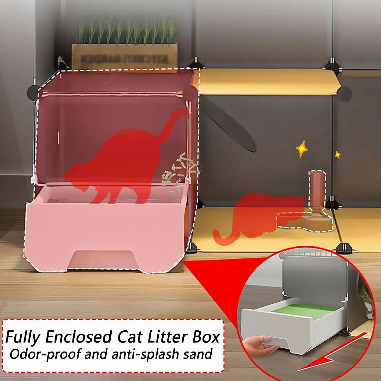 Recinzione per gatti con lettiera, box multi-livello per animali domestici, cuccia in metallo staccabile per esercizi