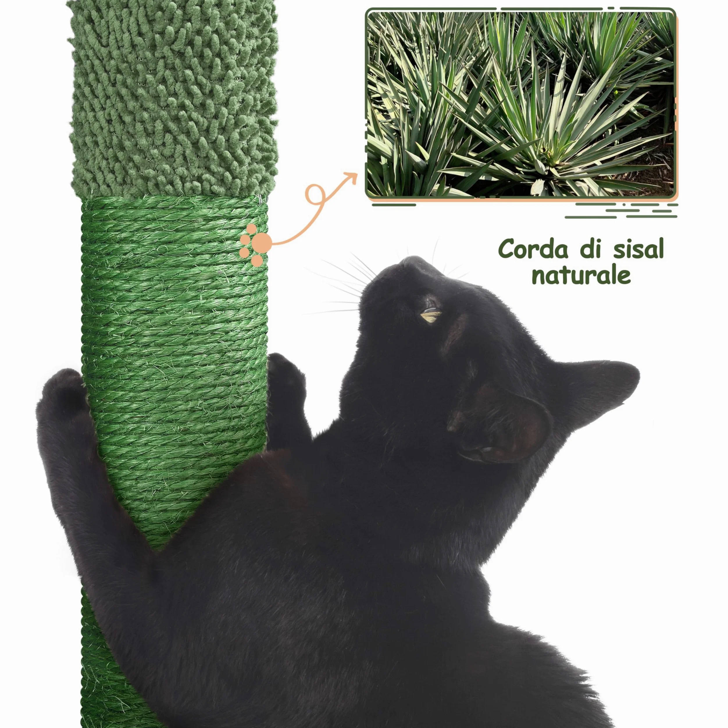 Yaheetech Albero Tiragraffi per Gatti a Forma di Cactus Condominio Palla Gioco in Truciolato e Corda di Sisal 48,5 cm × 48,5 cm × 138 cm
