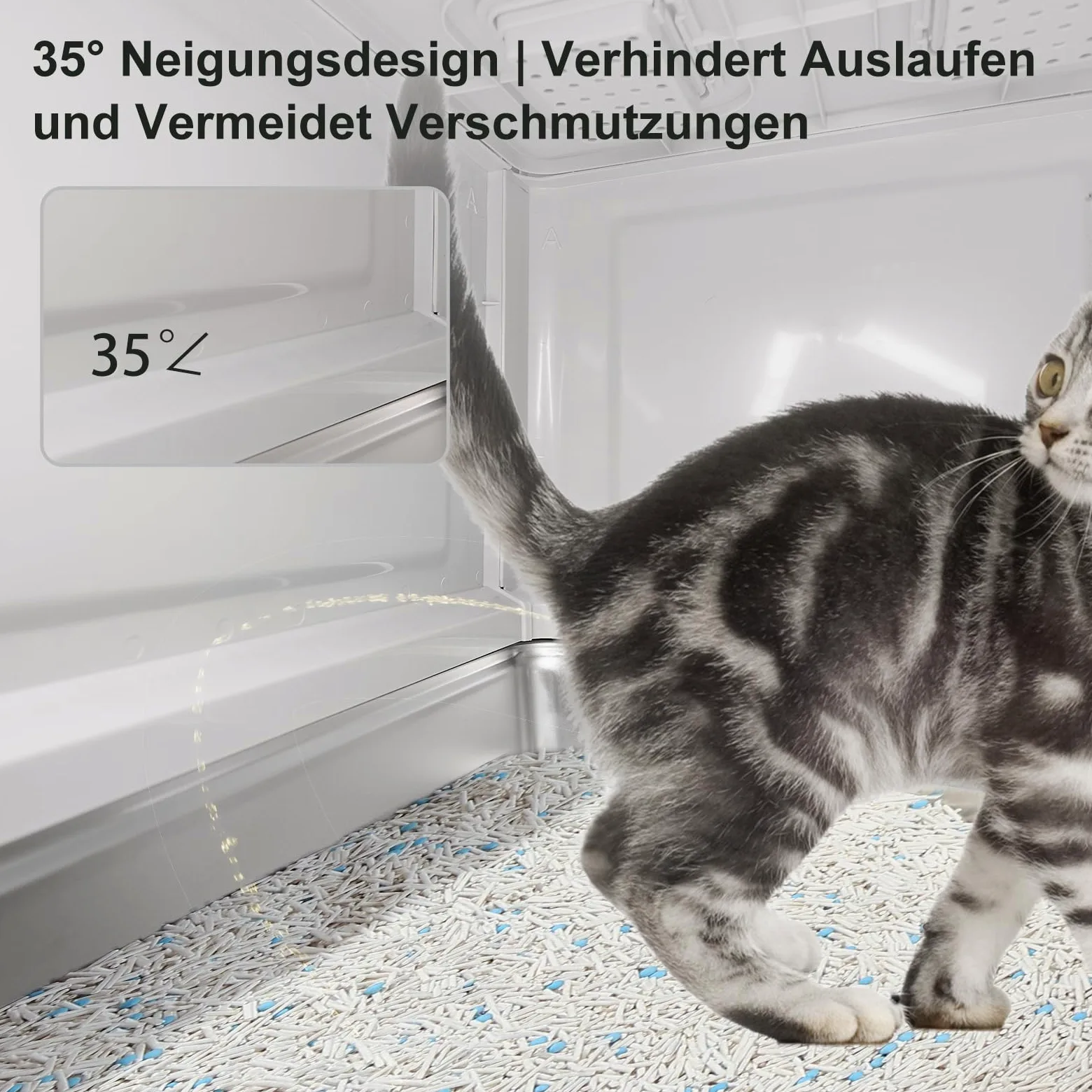 Marchul XL Lettiera per gatti grande, in acciaio inox, con coperchio e cassetto, pareti laterali alte con deflettori antispruzzo, vassoio più profondo con paletta e tappetino, inodore