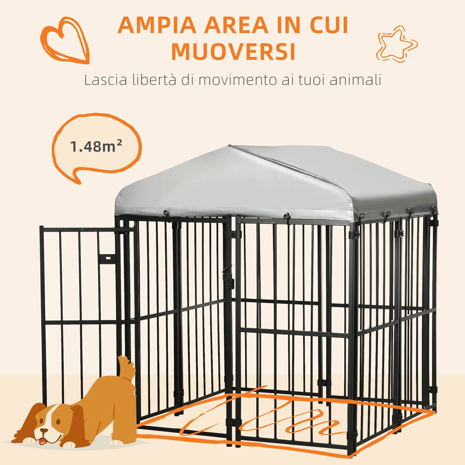 PawHut Recinto per Cani Taglia Piccola e Media, Kennel Casetta per Cani e Galline con Tettuccio, 122x122x138cm