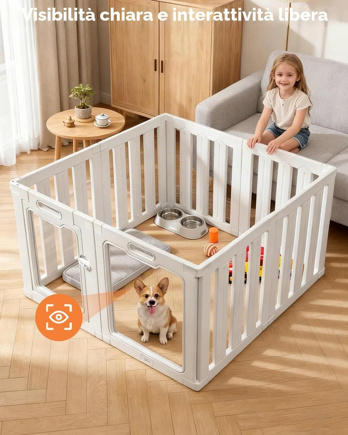 Recinto per Cani da Interno in Acrilico 100 × 60 cm, 8 pannelli Recinto per Cani Pieghevole, fai da te per cani di piccola e media, gatti e conigli, recinzione in plastica per interni, colore bianco