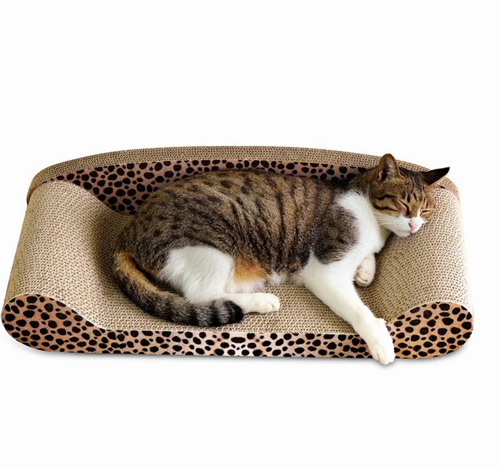 Tiragraffi per gatti a forma di divano con disegno di un gatto, per farsi le unghie, dormire e giocare