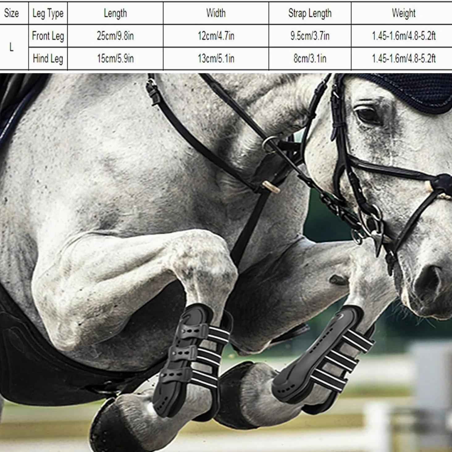 Set di Tendine per Cavallo, Horses Stinchiere Mesh Boots Set 4 Pezzi,Stivali per Gambe da Cavallo,Ghette da Salto,Cavallo Anteriore Posteriore Gamba Shock Absorbing Show Competition Leg Protection,L