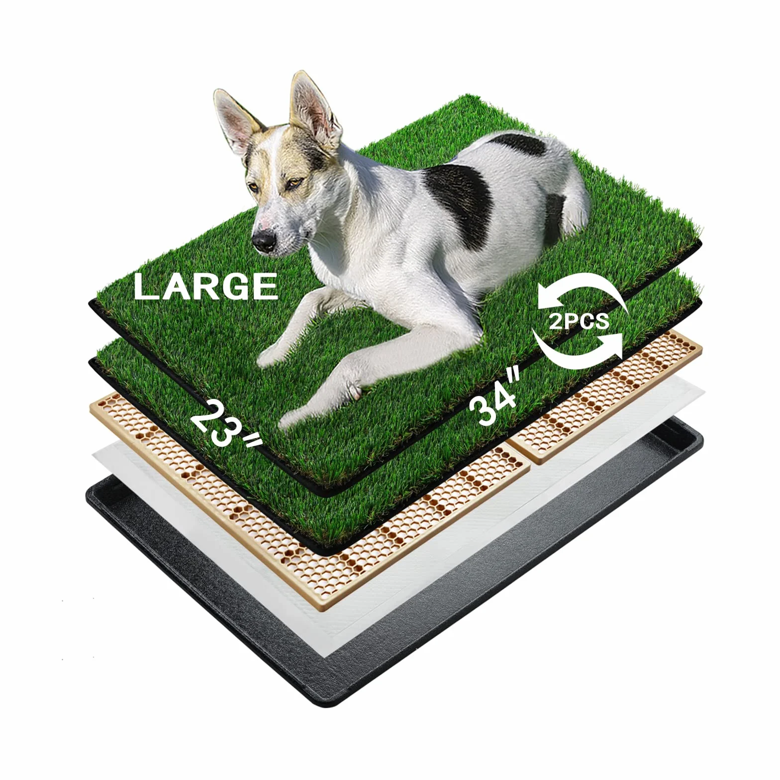 MEEXPAWS Erba artificiale per lettiera per cani, grande, 85 x 59 cm, 2 pezzi di erba finta per cani, drenaggio rapido, 2 tappetini per addestramento, vasino per interni