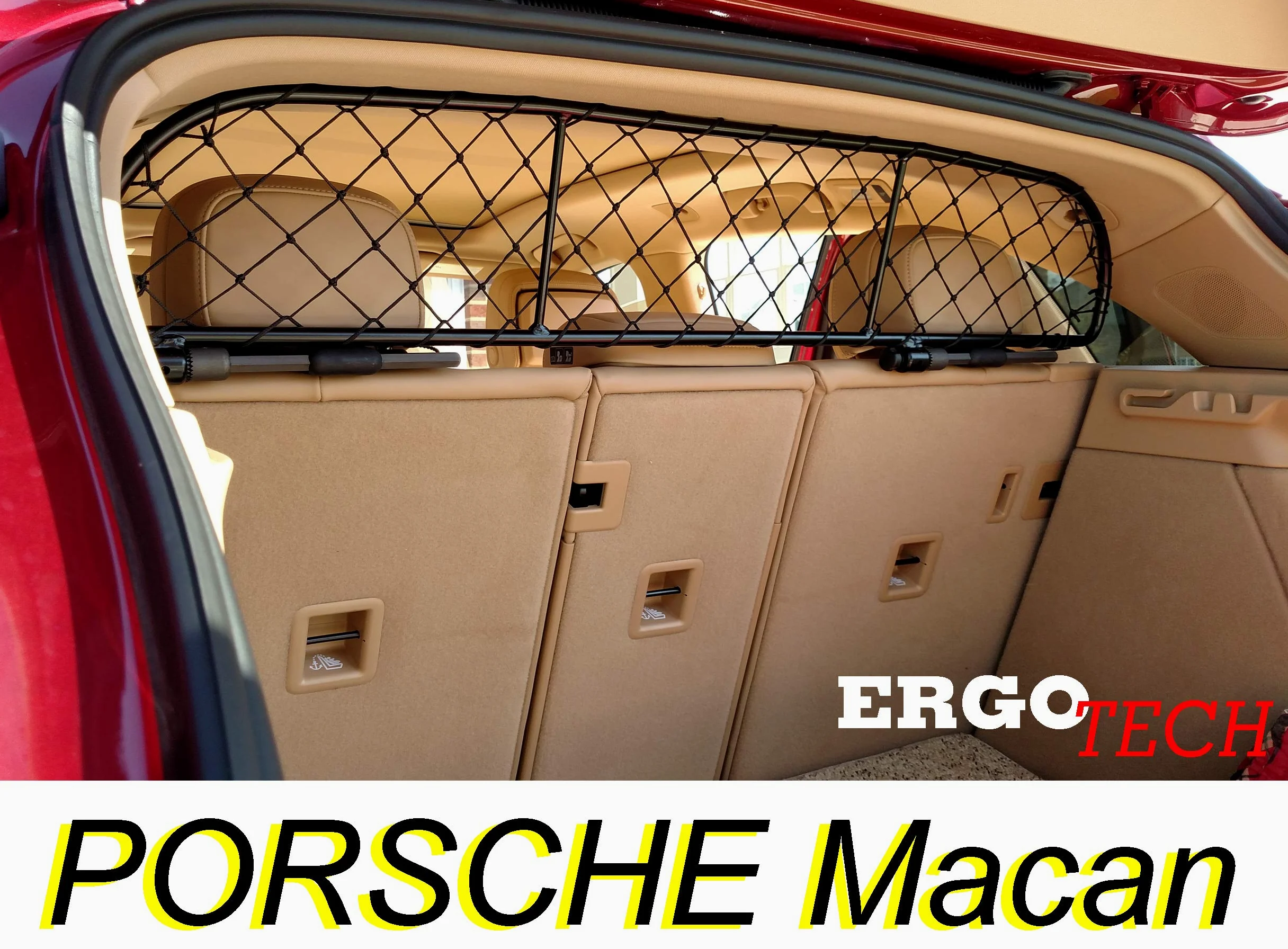 ERGOTECH Divisorio Griglia Rete Divisoria per Porsche Macan (2014-2024), RDA65-HXXS16, per Trasporto Cani e Bagagli