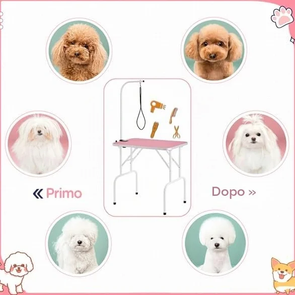 Yaheetech Tavolo da Toelettatura Cani Tosatura per Cani Gatti Animali Pieghevole con Laccio Portata 100 kg Rosa