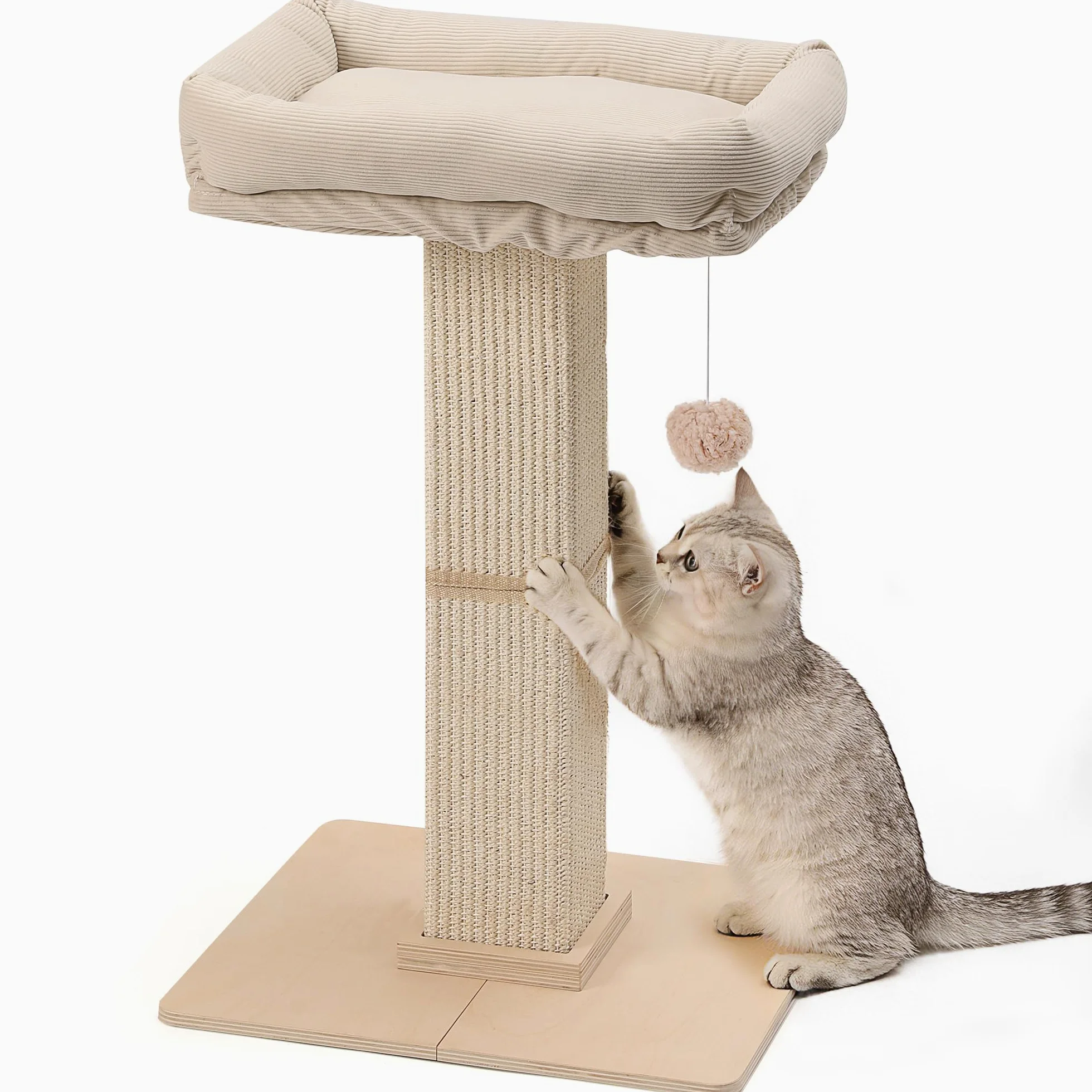 FUKUMARU Tiragraffi per Gatti, Moderno Palo Tiragraffi Alto con Cuccia per Gatti Adulti da Interno, Grande Albero Graffi con Cuccia, Struttura in Legno Massello e Sisal Naturale
