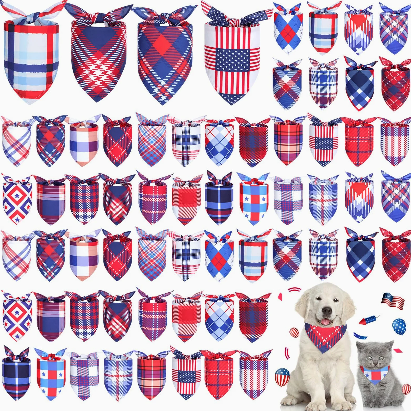 Geyoga 60 bandane per cani a quadri per animali domestici, bavaglini per cuccioli, bandana, regolabili, lavabili, accessori per costumi per animali domestici, forniture per gatti e cani di piccola e