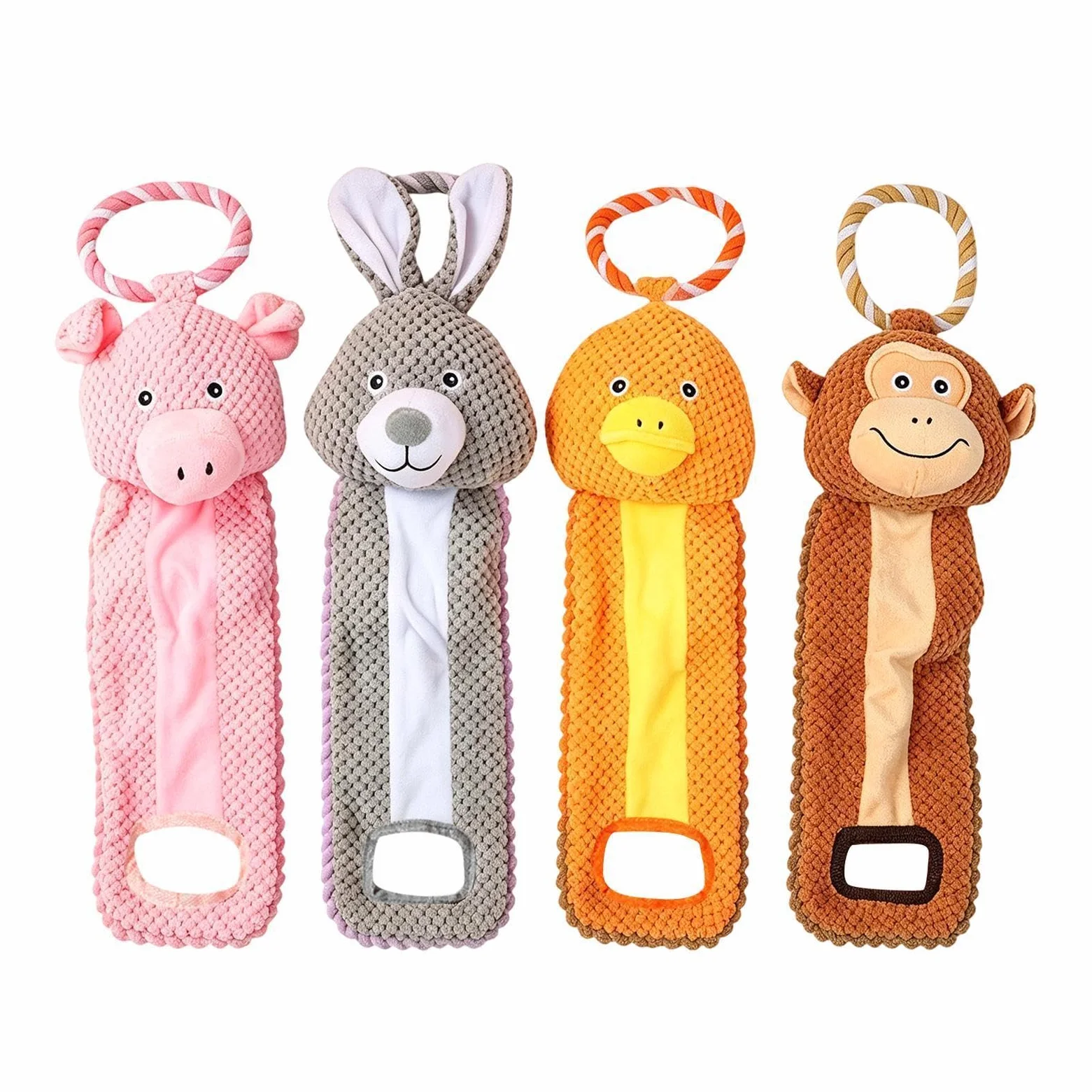Giocattoli Dentizione Cuccioli 4 Pezzi Articoli Squittenti per Animali | Giocattoli di masticazione robusti in peluche imbottito per cuccioli Per animali domestici viaggio tiro alla fune