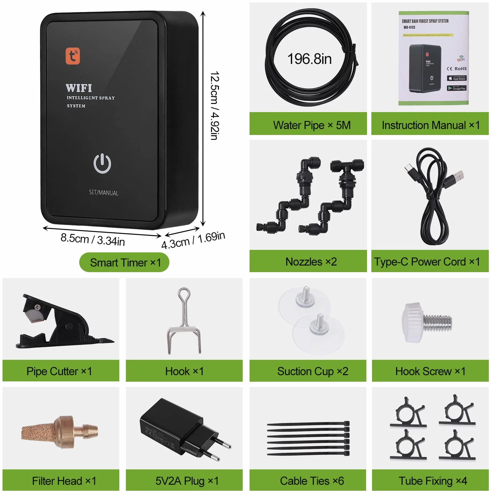 Diealles Shine Sistema di Nebulizzazione per Rettili, Umidificatore per Rettili Automatico, Umidificatore per Terrari con Fogger Nebbia Sprinkler Regolabile per Foresta Pluviale