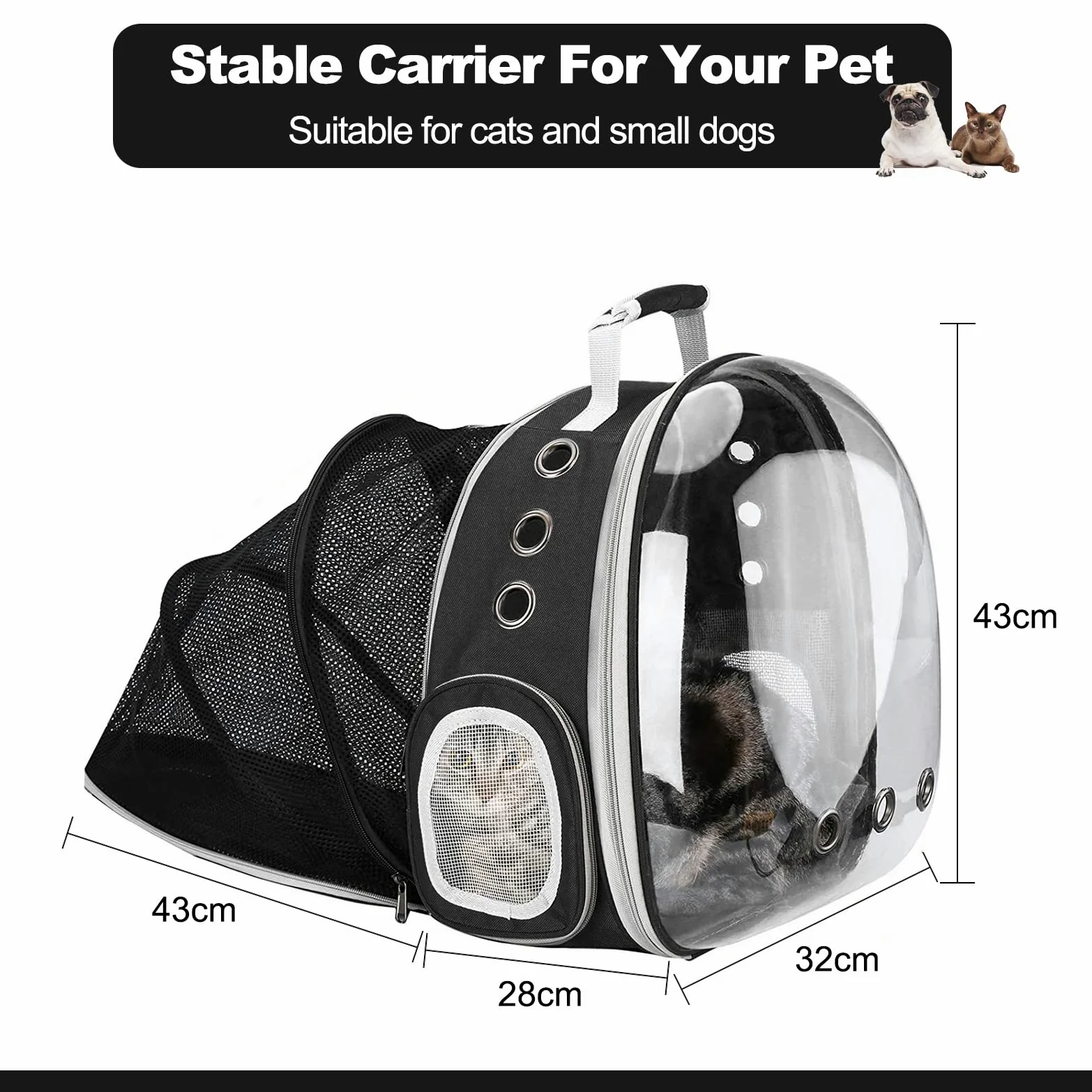 Galatée Zaino Per Gatti, Zaino Per Animali Domestici Trasparente Espandibile, Zaino Per Gatti Con Capsula Spaziale Ventilata, Zaino Portatile Per Cuccioli Per Campeggio Da Viaggio(Grigio)