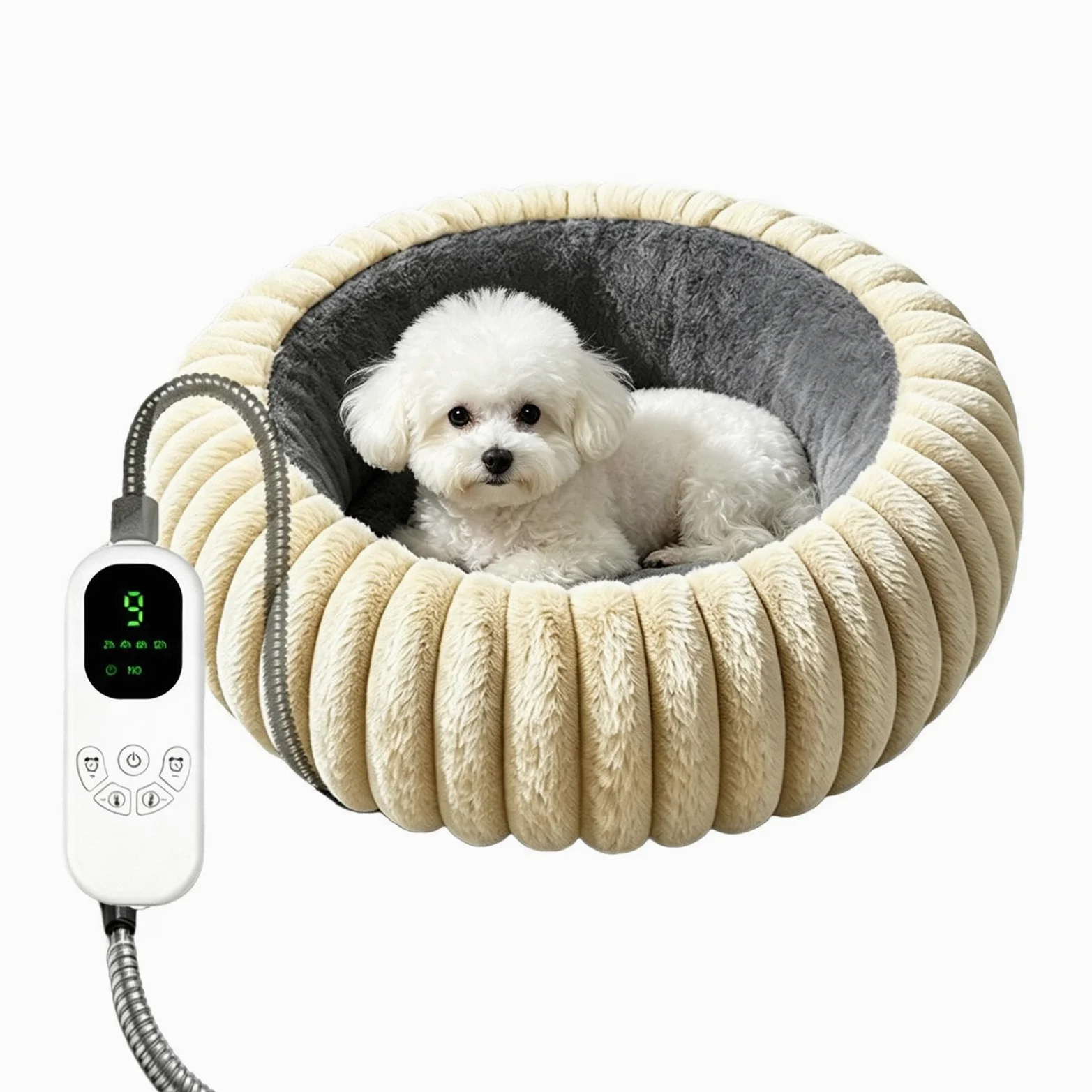 Cuscino riscaldante per gatti, 9 livelli, caldo, rotondo, in peluche, regolabile | Cuccia rotonda per gatti, per casa, interni ed esterni, soggiorno, camera da letto, ufficio, pavimento, mobili, viaggi,