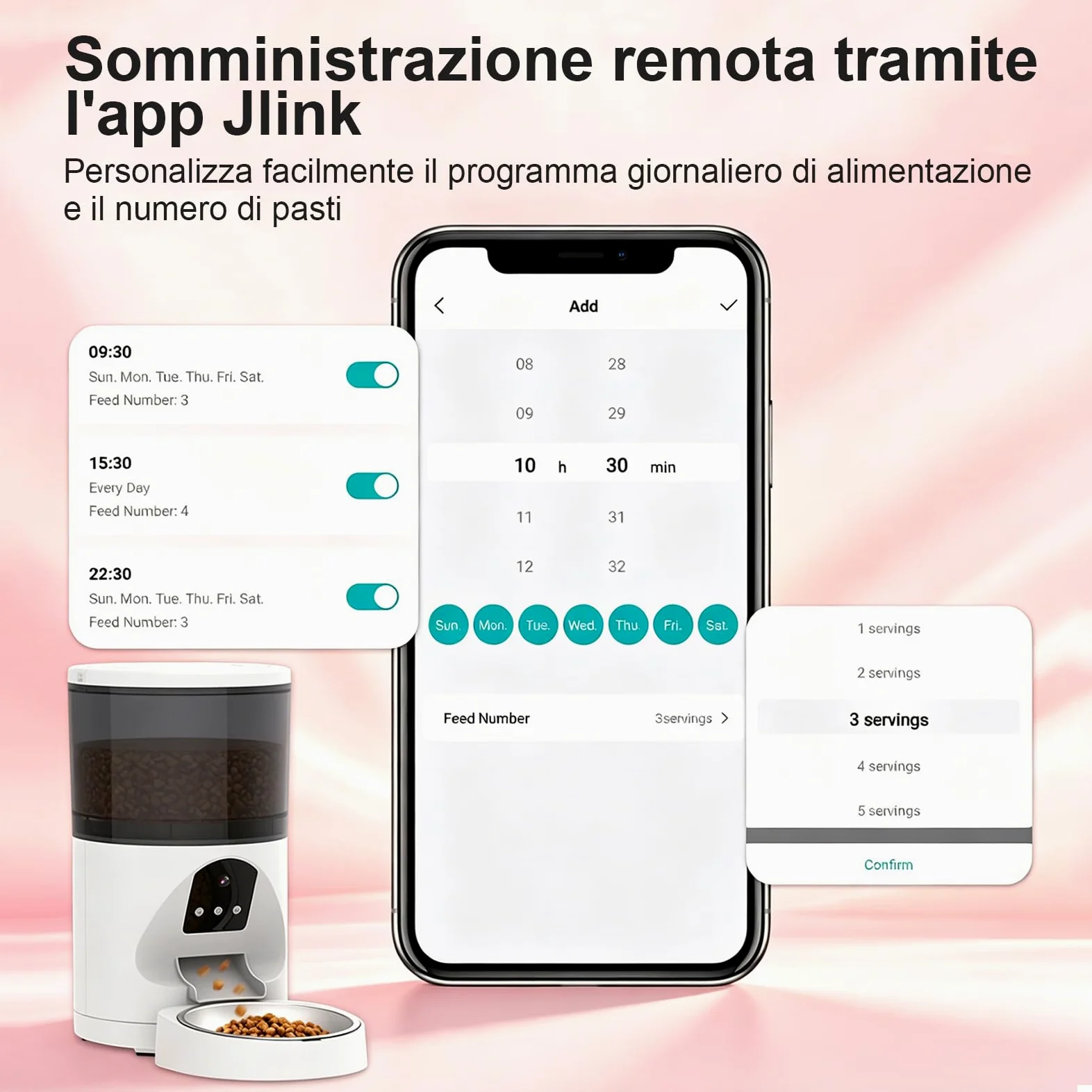 Distributore Automatico Cibo WiFi per Gatti e Cani 6L | 2.4Ghz WiFi, Dispenser Crocchette per Crocchette, 3MP HD Telecamera con Visione Notturna, Audio Bidirezionale, Controllo App