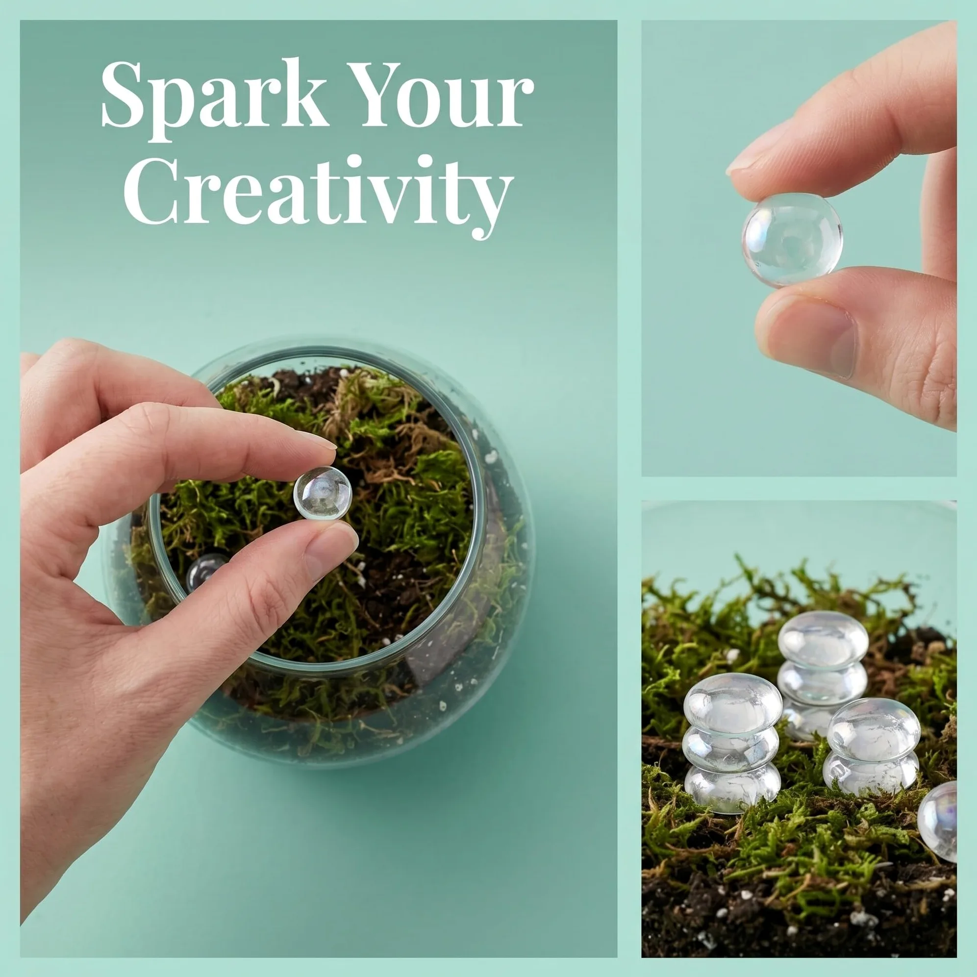 Sassi di Vetro Piatti e Trasparenti 17-19 Mm per Decorazioni da Giardino e Terrari, Resistenti allo Sbiadimento alla Scheggiatura, Confezione da 1800g