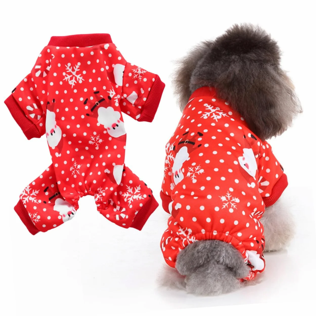 HMJGDHX 2 Pezzi Vestito Natalizio per Cani Tuta Invernale per Animali Domestici Design Confortevole Vestiti per Animali Domestici Rossi per la Stagione Fredda