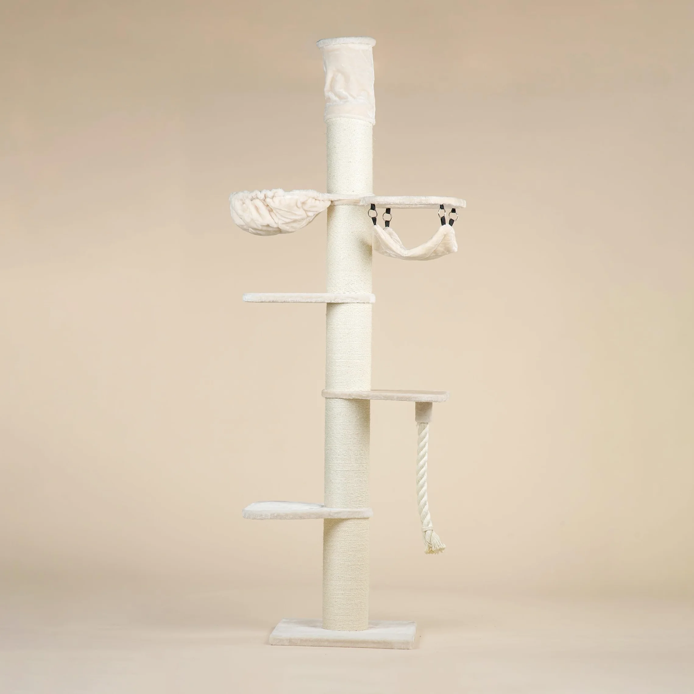RHRQuality Krabpaal voor grote katten - Maine Coon Tower Crown – 240 tot 260 cm Hoog – Met Extra Dikke 20 cm Sisalpalen – Crème