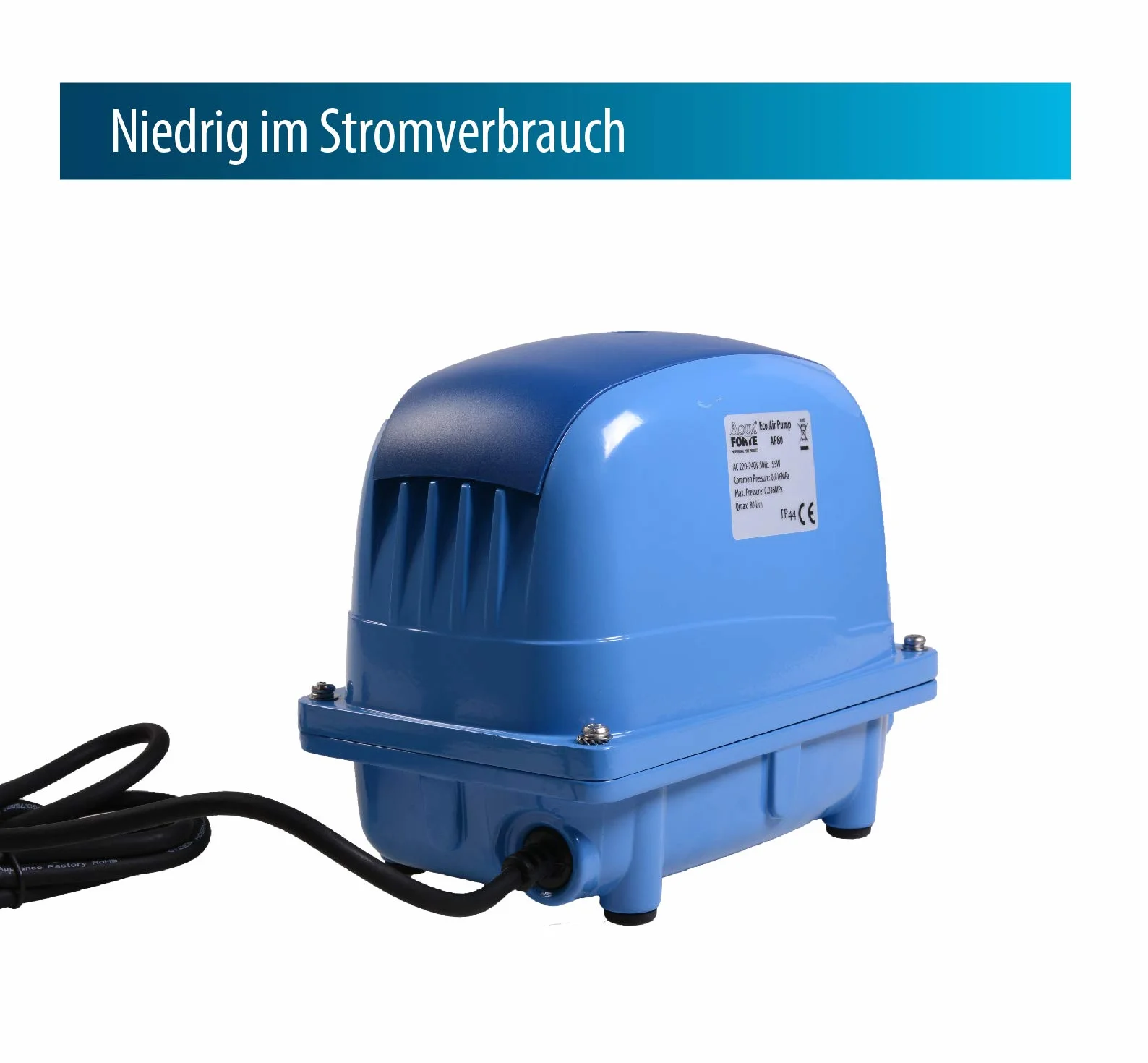 AQUAFORTE AP-100 - Pompa ad aria a risparmio energetico, 220-240 V, 50 Hz, 65 W, 100 L/m, 3,8 m, Blu