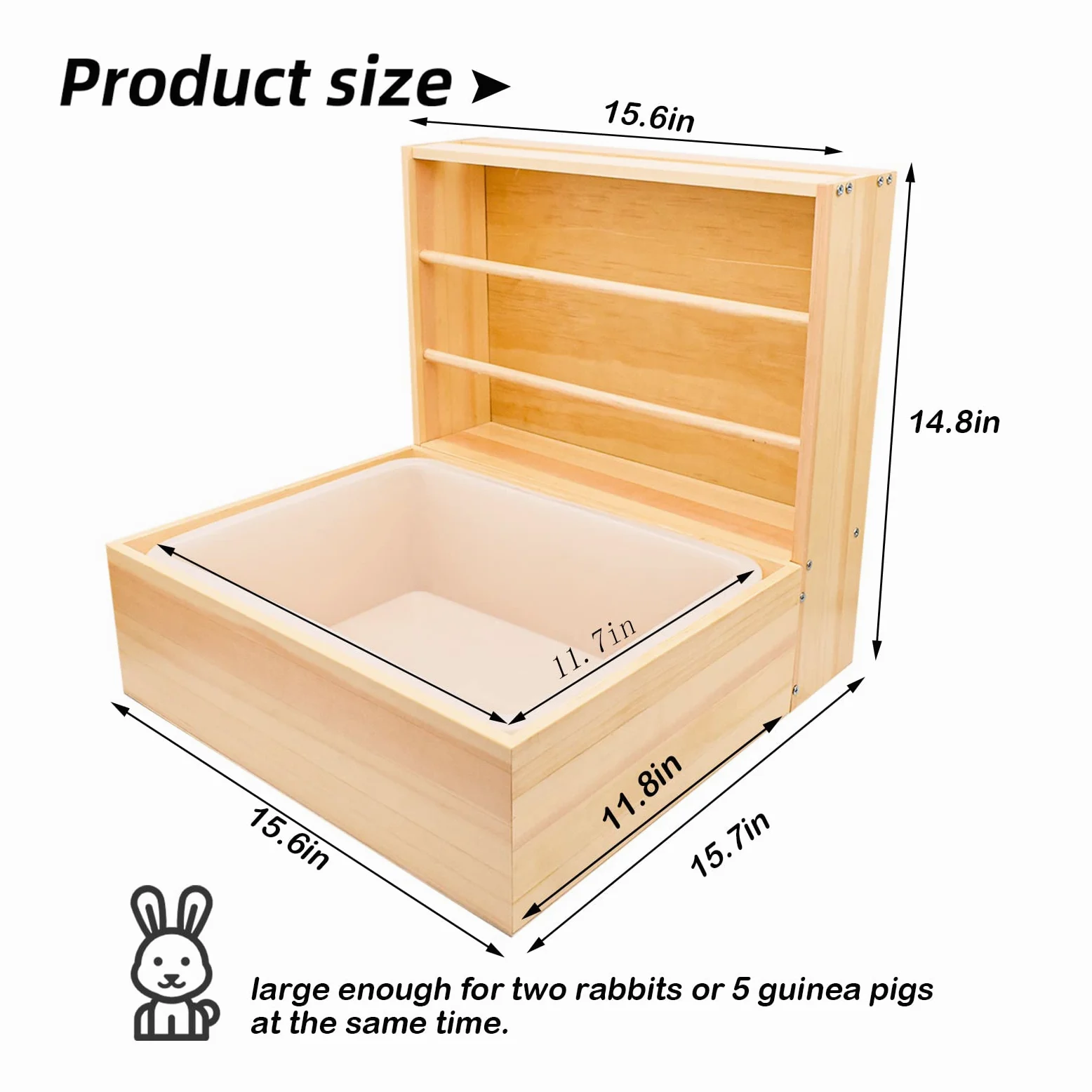 JoliJour Mangiatoia Fieno 2 in 1 per Conigli e Porcellini d'India, Alimentatore per Fieno e Lettiera in Legno e Plastica, 43 x 13.5 x 31.5 cm