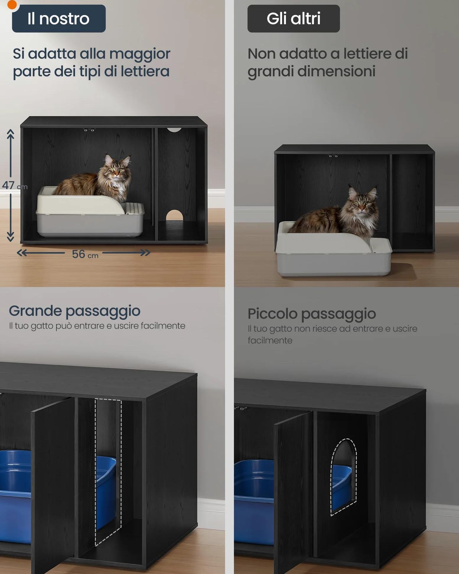 SONGMICS HOME Armadietto per Lettiera, Montaggio Rapido Senza Attrezzi Toolless, Casetta per Gatti Grandi, Porte a Spinta per Aprire, Tecnologia TOOLLESS, Nero Ebano PCL013B03
