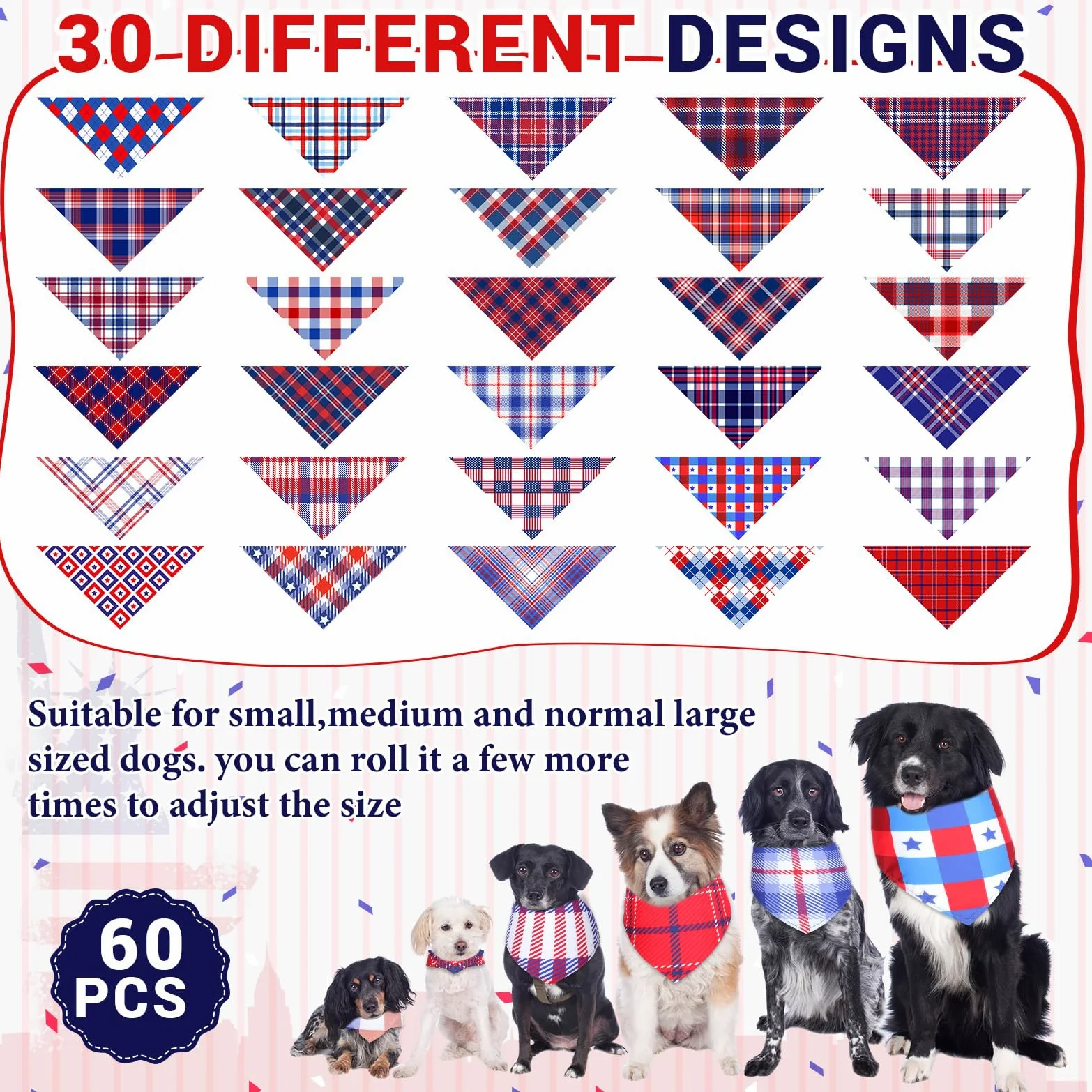 Geyoga 60 bandane per cani a quadri per animali domestici, bavaglini per cuccioli, bandana, regolabili, lavabili, accessori per costumi per animali domestici, forniture per gatti e cani di piccola e