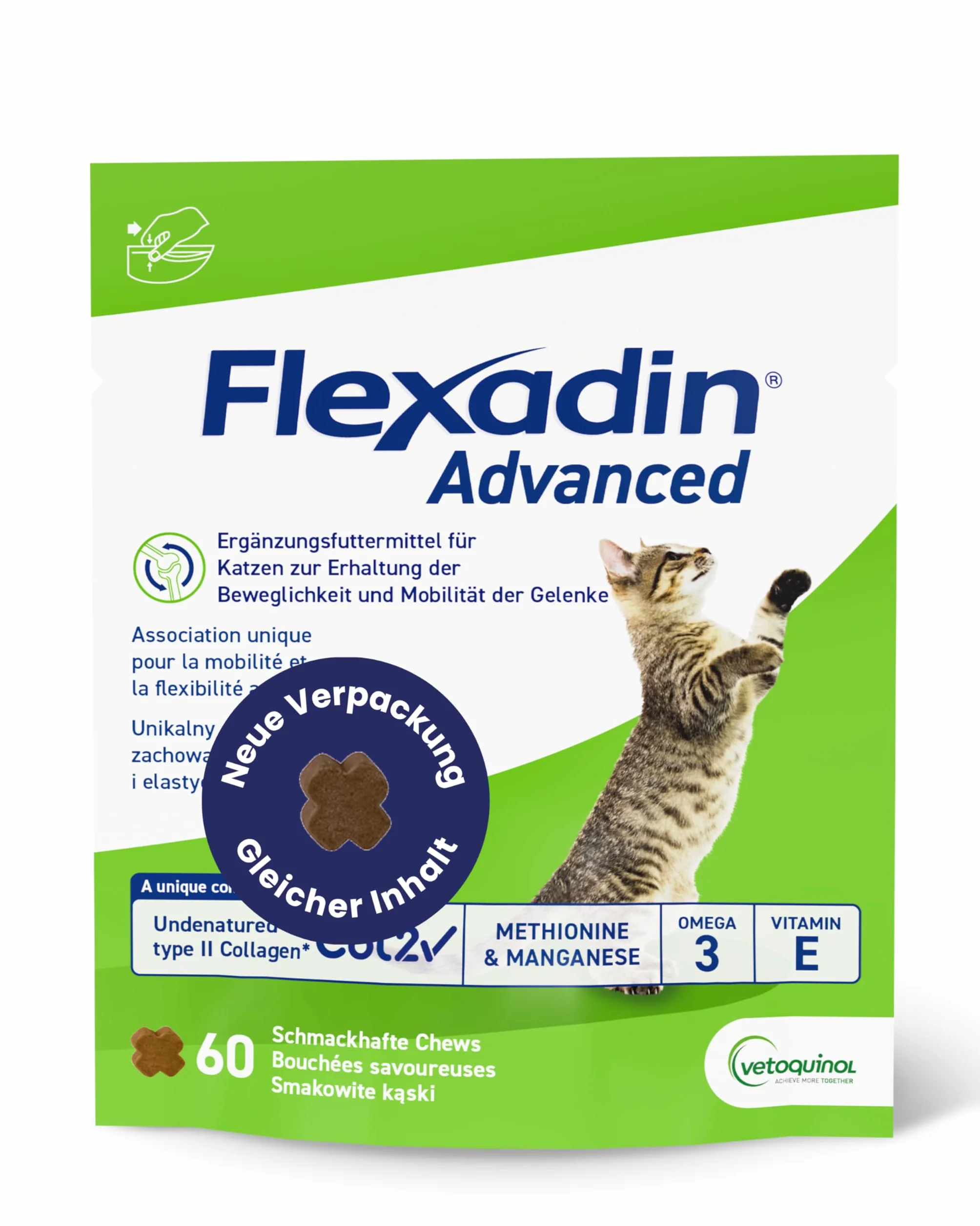 FLEXADIN ADVANCED® Gatto |Approccio innovativo alla salute articolare | Collagene non denaturato Tipo II – 60 Gelenkleckerli