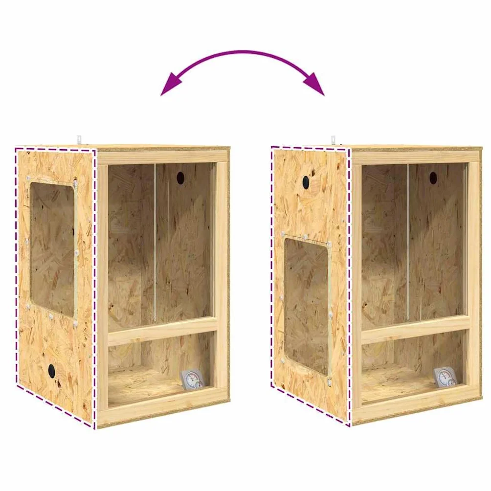 vidaXL Terrario Marrone 50 x 50 x 80 cm OSB, Terrario rustico quadrato, habitat in vetro versatile, gabbia resistente, casa per animali domestici