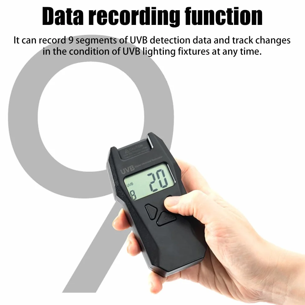 DONGKER Indice UVB con sonda reversibile, radiometro digitale portatile con funzione di registrazione dei dati, per test ambientali sui rettili