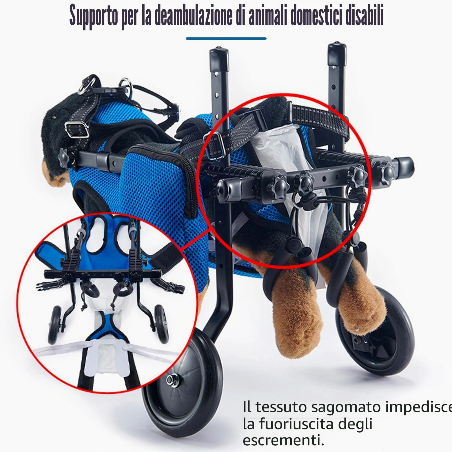 Sedia a rotelle per cani per le gambe posteriori, supporta la guarigione, regolabile 2 ruote, passeggino per cani e sedia a rotelle per piccoli feriti, disabili, paralizzati o sulle zampe