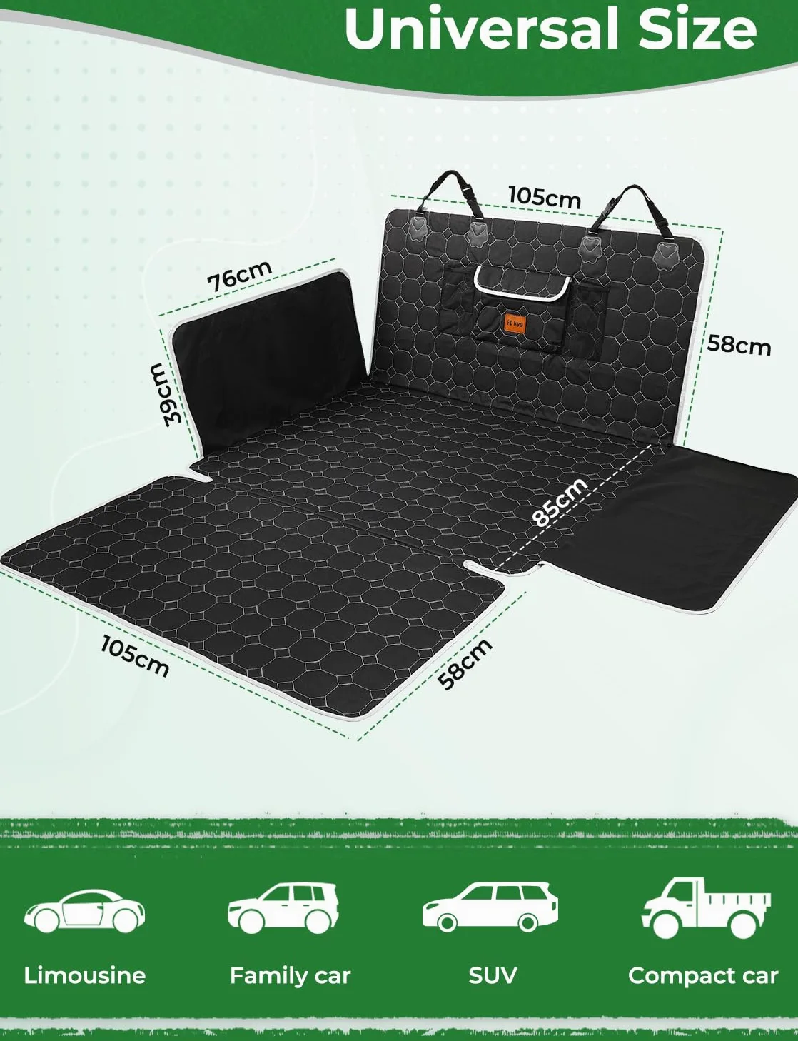 KYG Telo Auto per Cani, Telo Cane Auto Bagagliaio con Laterale e Paraurti, Antiscivolo Impermeabile Resistente ai Graffi, Universale per Bagagliaio Auto, SUV, Station Wagon, Furgoni, 200 * 105cm