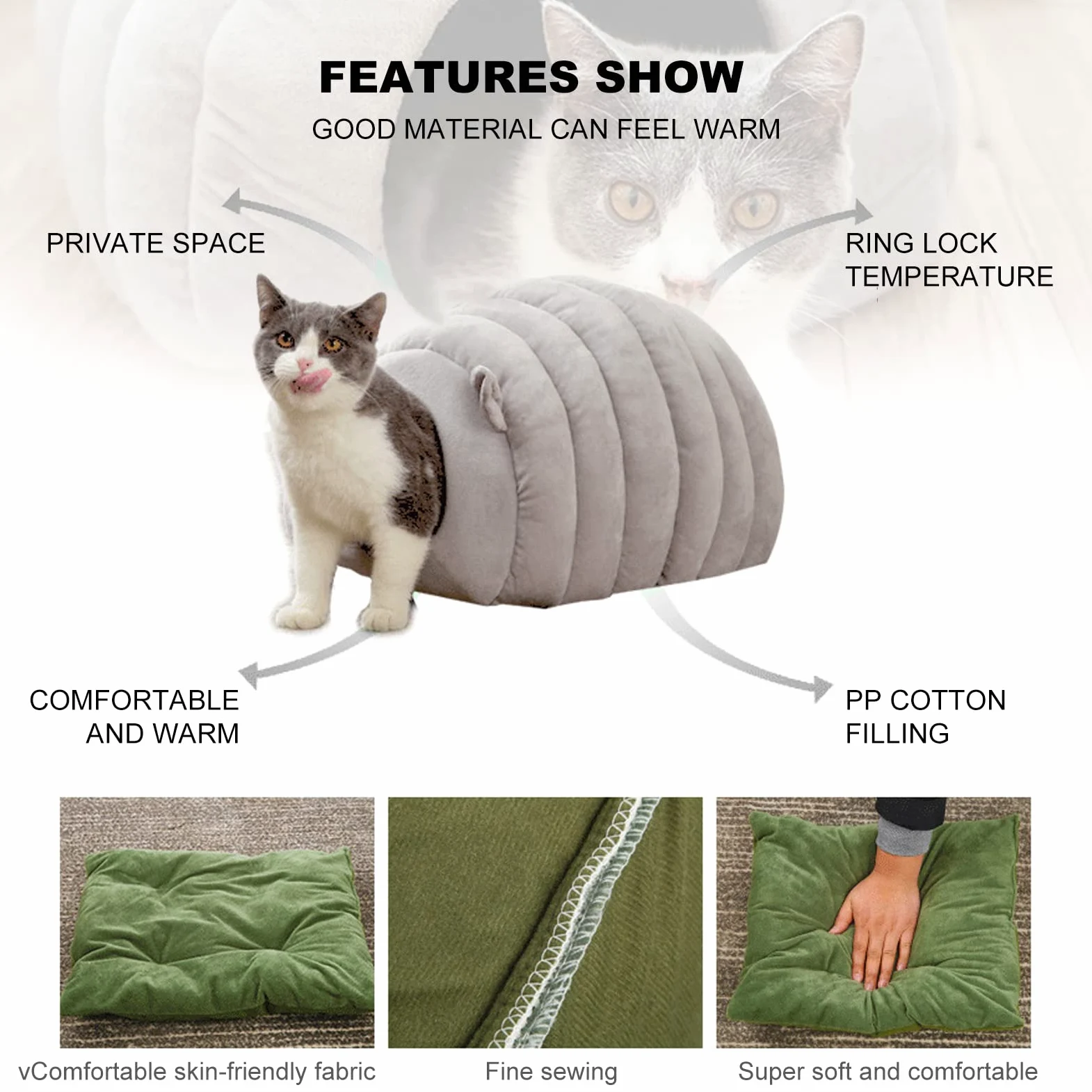 PETCUTE Cuccia per Gatti,Letto per Gatti per Interni,Cuccia Semichiusa per Animali Domestici con Cuscino Sfoderabile,Casa Lavabile per Animali di Piccola Taglia
