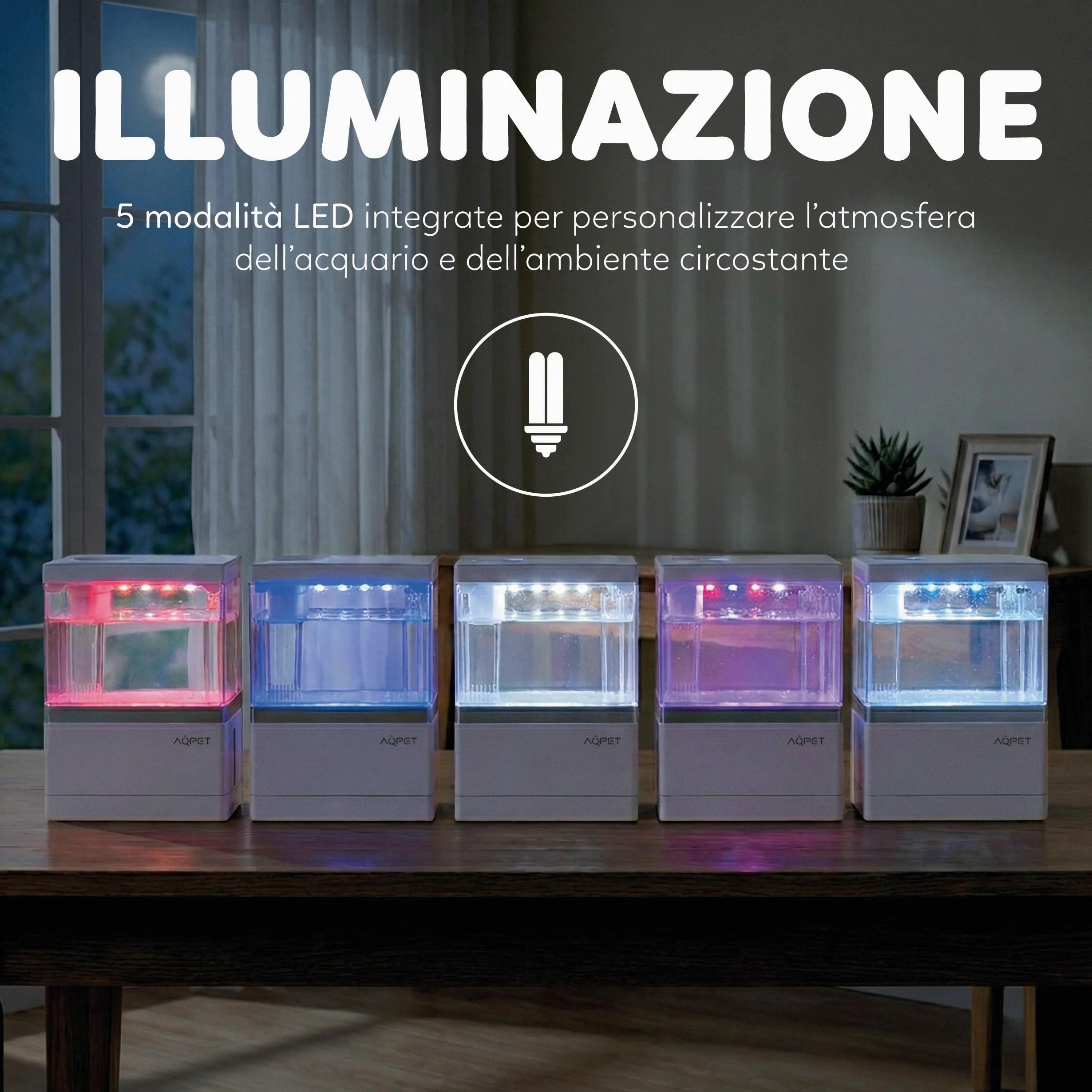 AQPET HYDO Acquario da Scrivania Multifunzionale in Acrilico con Dock Station per Smartphone – Mini Acquario con Pompa e Filtro, LED 5 Modalità e Modulo Idroponico, Ideale per Betta e Caridine