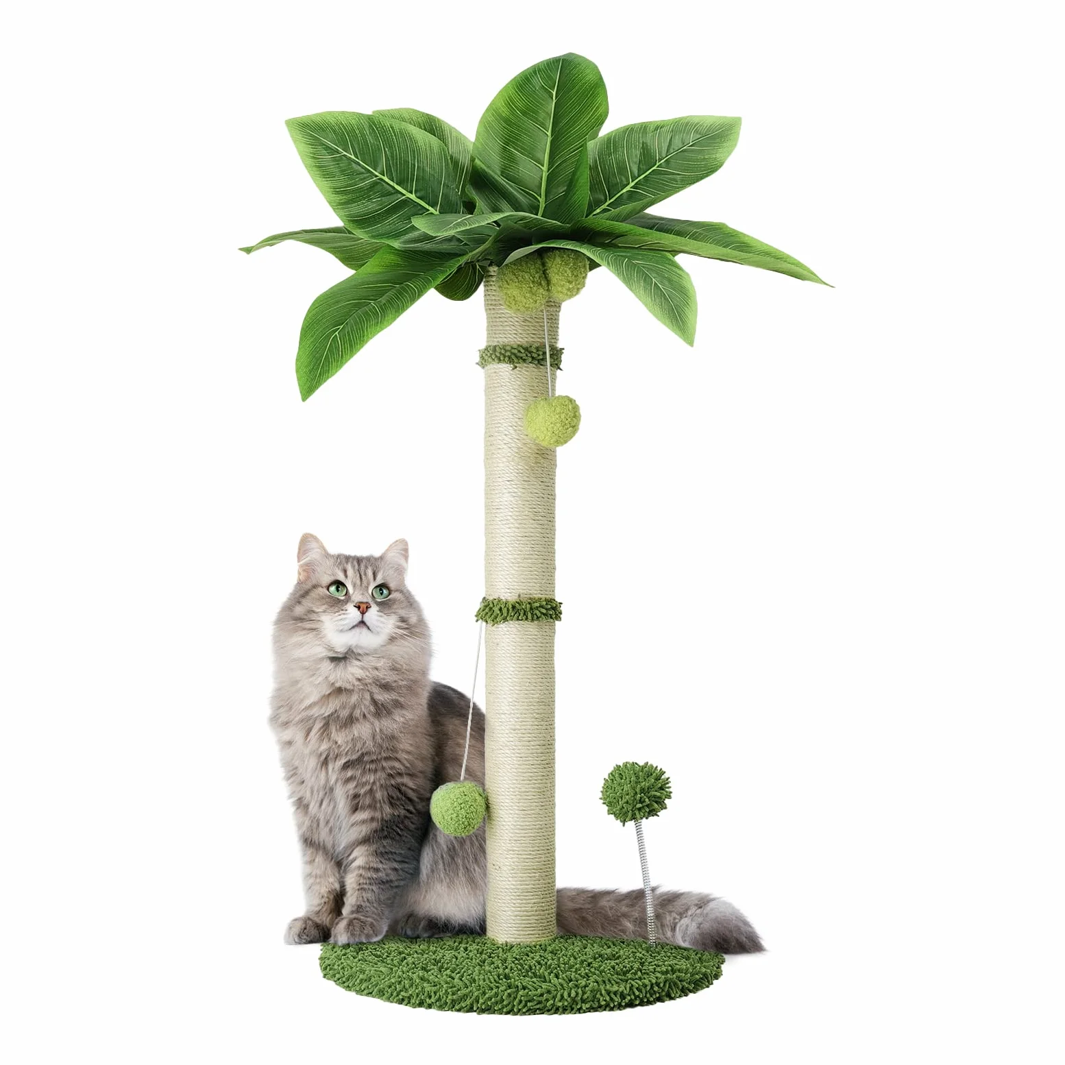 Tiragraffi Per Gatti Rampicante In Sisal Premium, Con Foglie Palla Appesa E Palla A Molla, Adatto A Interno (65cm)