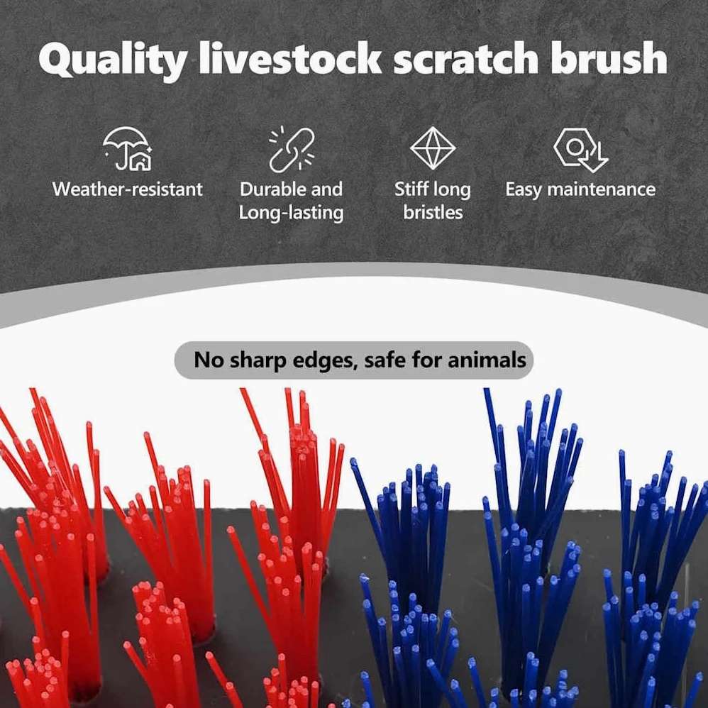 vidaXL Spazzole per il bestiame Rosso e Blu 84 x 10 x 91 cm PVC, Sistema di Spazzole per Bestiame, Montaggio a Parete Robusto, Strumenti di Grooming per Animali