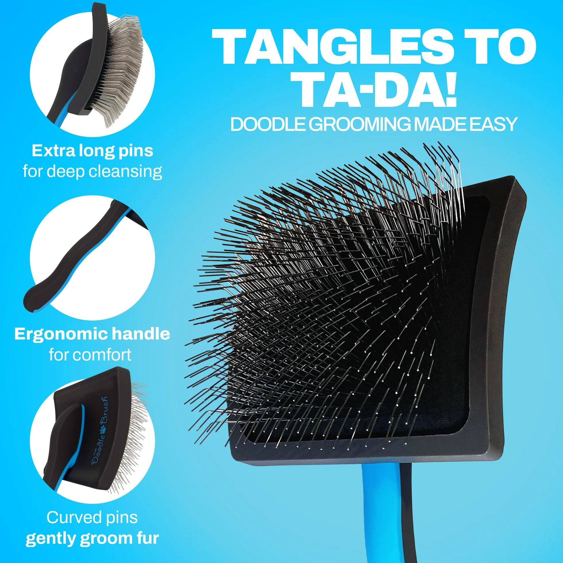 The Doodle Brush Spazzola Lisciante per Cani, Spazzola per Doodle, Goldendoodle, Barboncini, Labradoodle, Districante per Nodi, Grooming Senza Grovigli per Toelettatura a Pelo Lungo