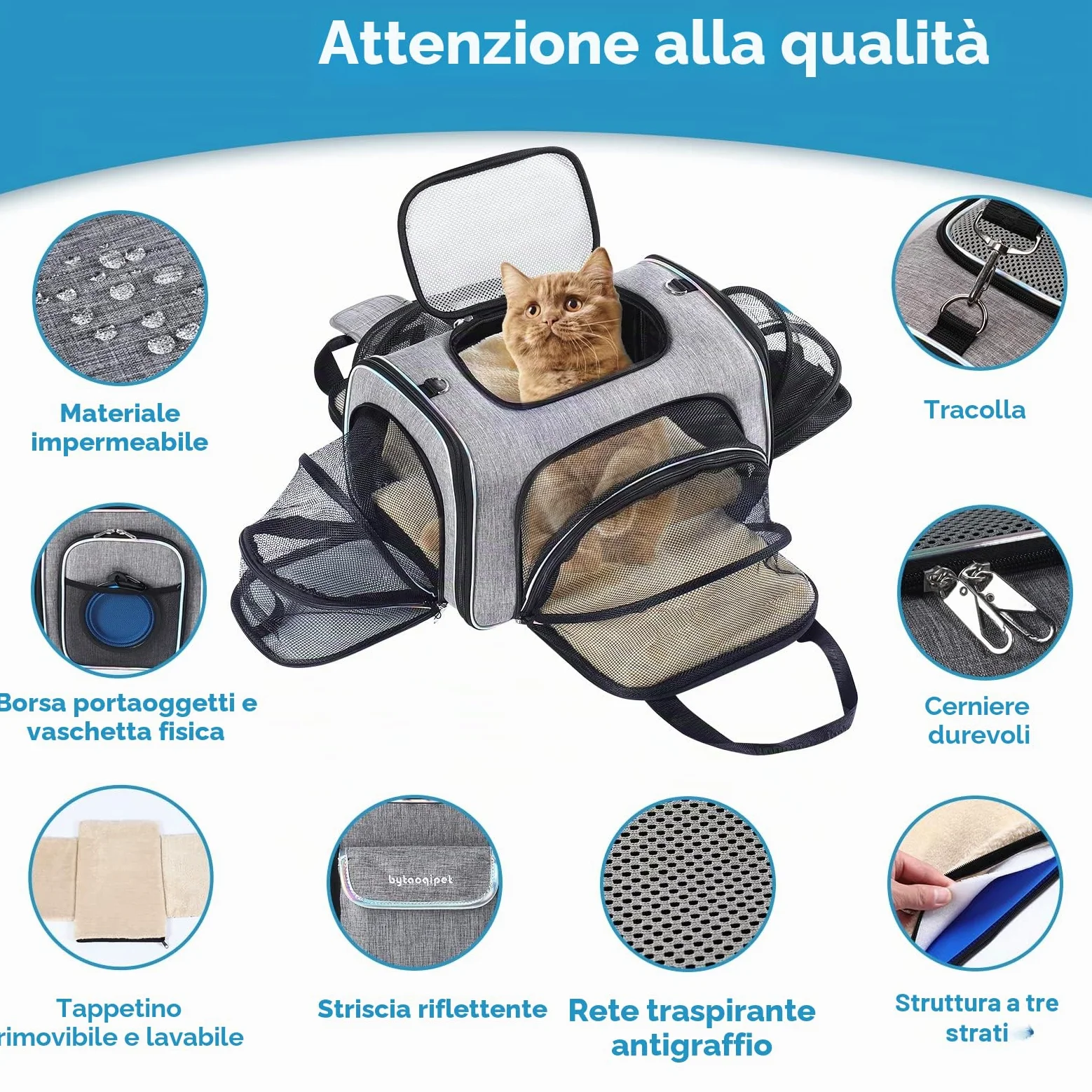 Borsa da Trasporto per Gatti - Trasportino Rigido Omologato IATA per Gatti a 4 Lati - Borsa da Viaggio per Gatti Espandibile per Viaggi in Aereo