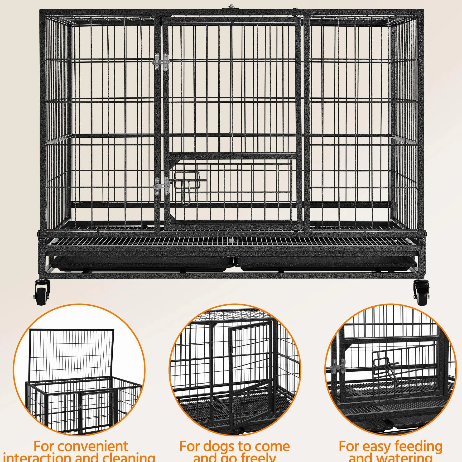Yaheetech Gabbia per Cani Kennel Pieghevole 106 x 65 x 81 cm in Metallo Grande Tetto Apribile Medio con Ruote e Chiavistello Due Vassoi Rimovibili Sportello Nero